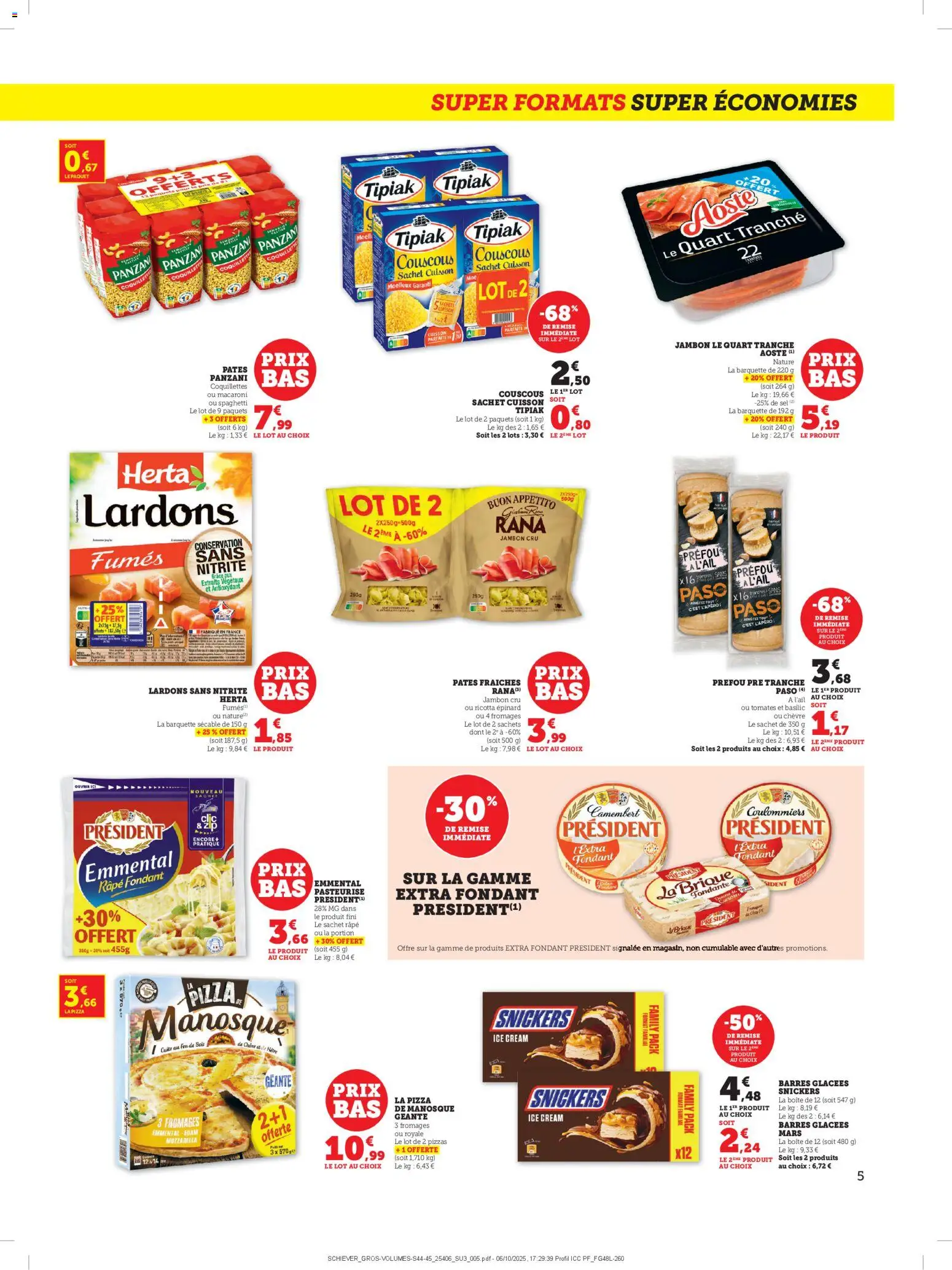 {H1} | Page: 5 | Produits: Epinard, Lardons, Ricotta, Camembert