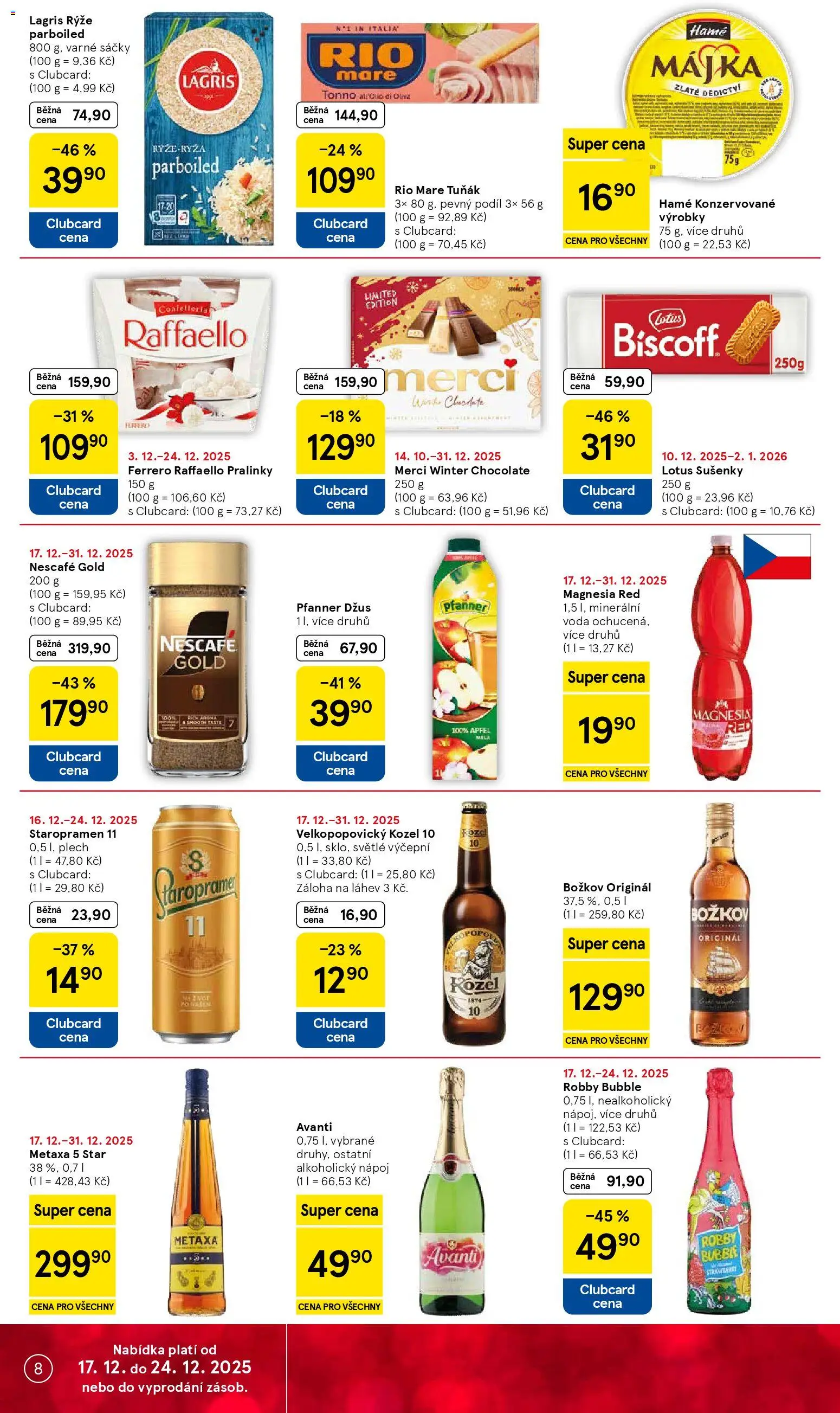 Tesco leták - Supermarket od 17.12.2025 | Strana: 8 | Produkty: Tuňák, Merci, Brandy, Božkov originál