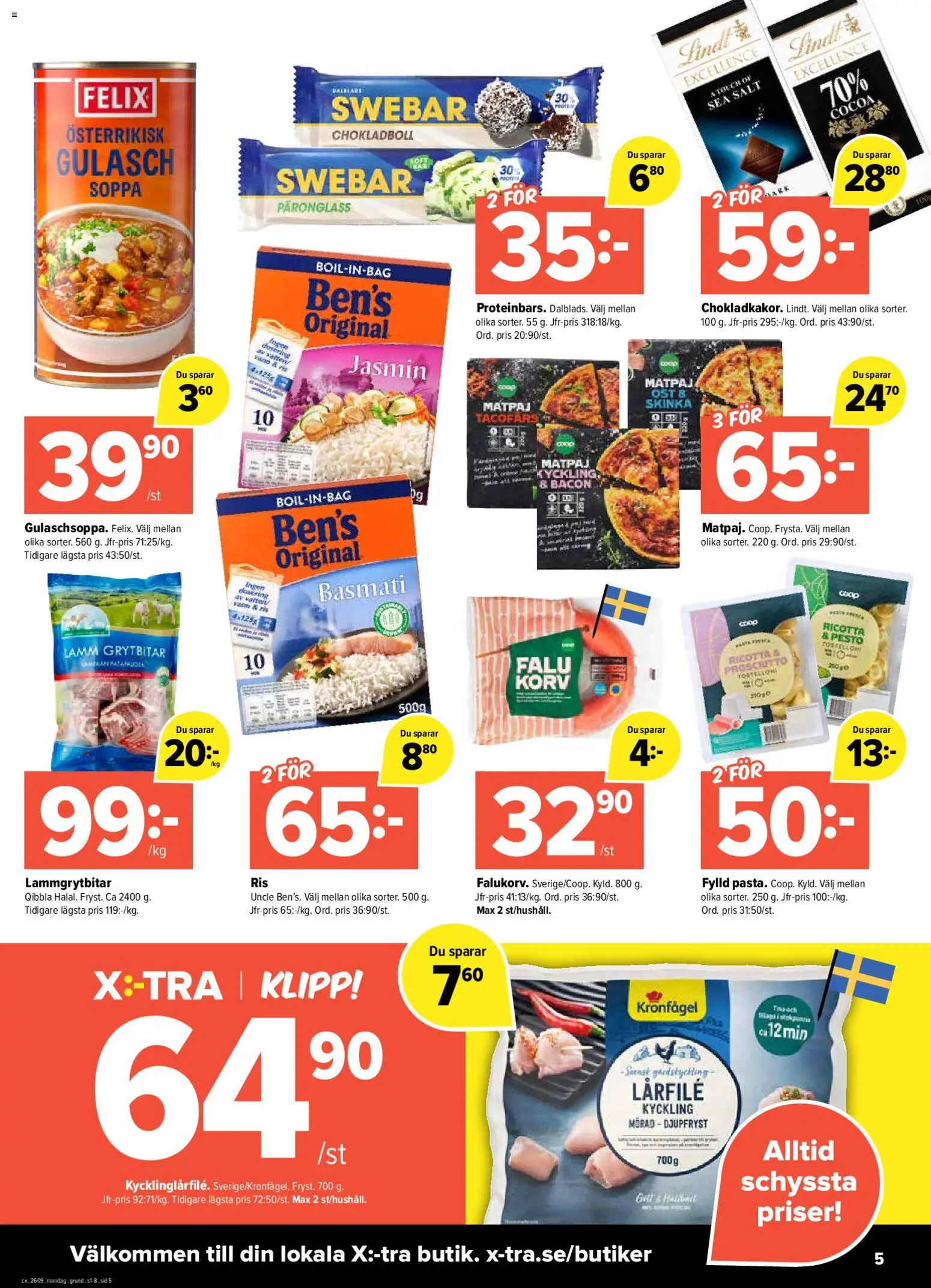 Coop X:-TRA reklamblad aktuell från 23.02.2026 | Sida: 5 | Produkter: Salt, Bacon, Ost, Skinka