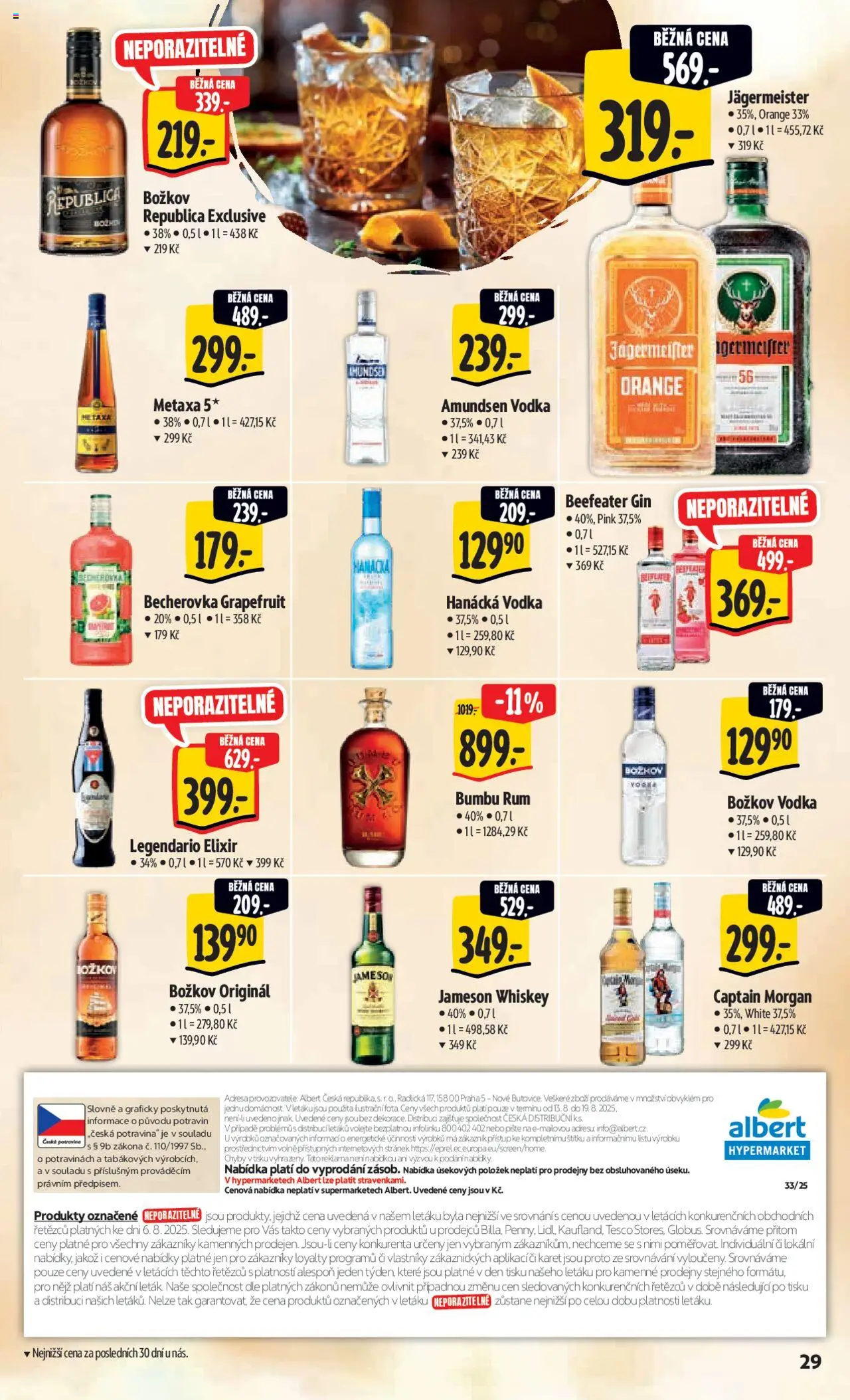 Albert leták - Hypermarket od 13.08.2025 | Strana: 36 | Produkty: Jägermeister, Whiskey, Jameson, Becherovka