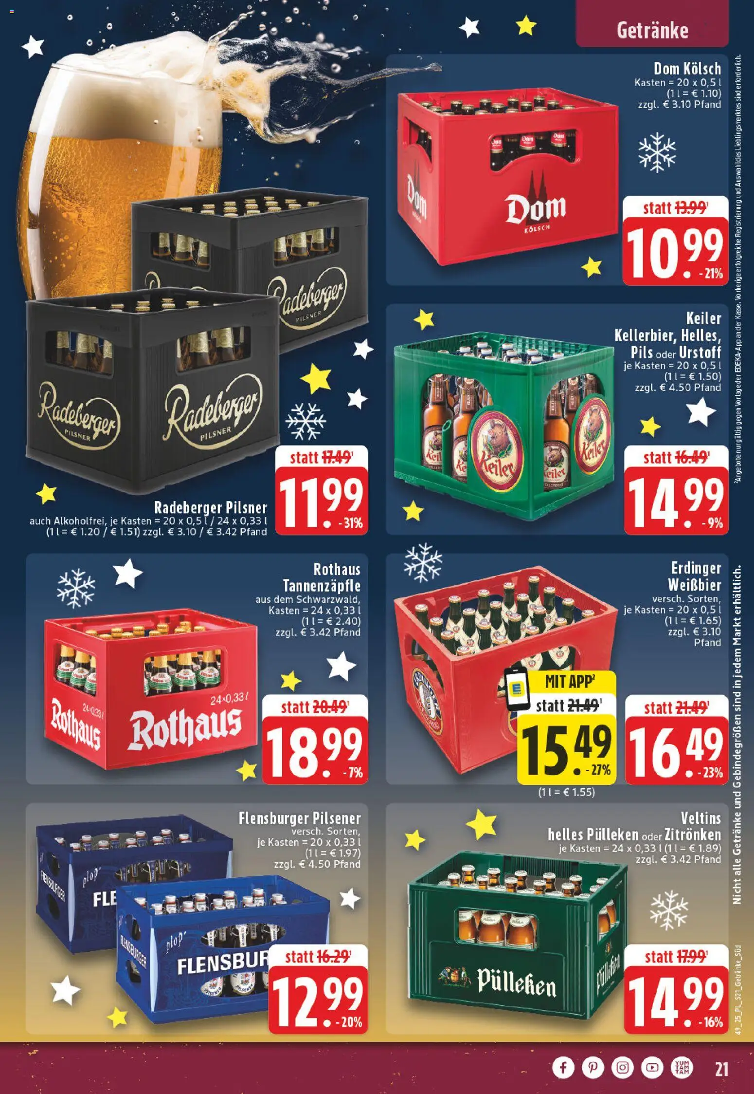 Edeka Prospekt 	 – gültig ab 01.12.2025 | Seite: 21 | Produkte: Pils, Flensburger, Radeberger pilsner, Veltins