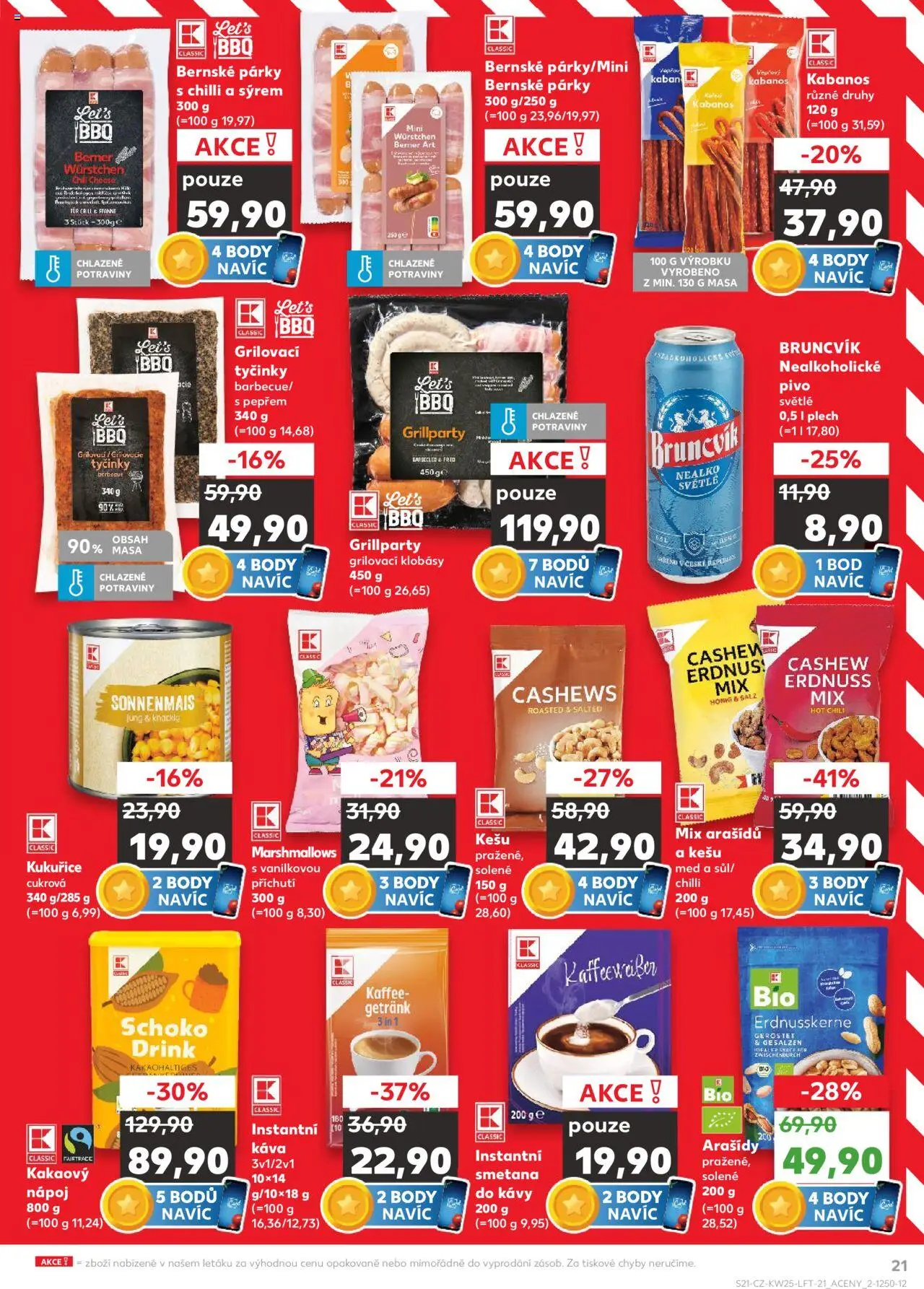 Kaufland leták od 18.06.2025 | Strana: 21 | Produkty: Kešu, Párky, Instantní káva, Plech