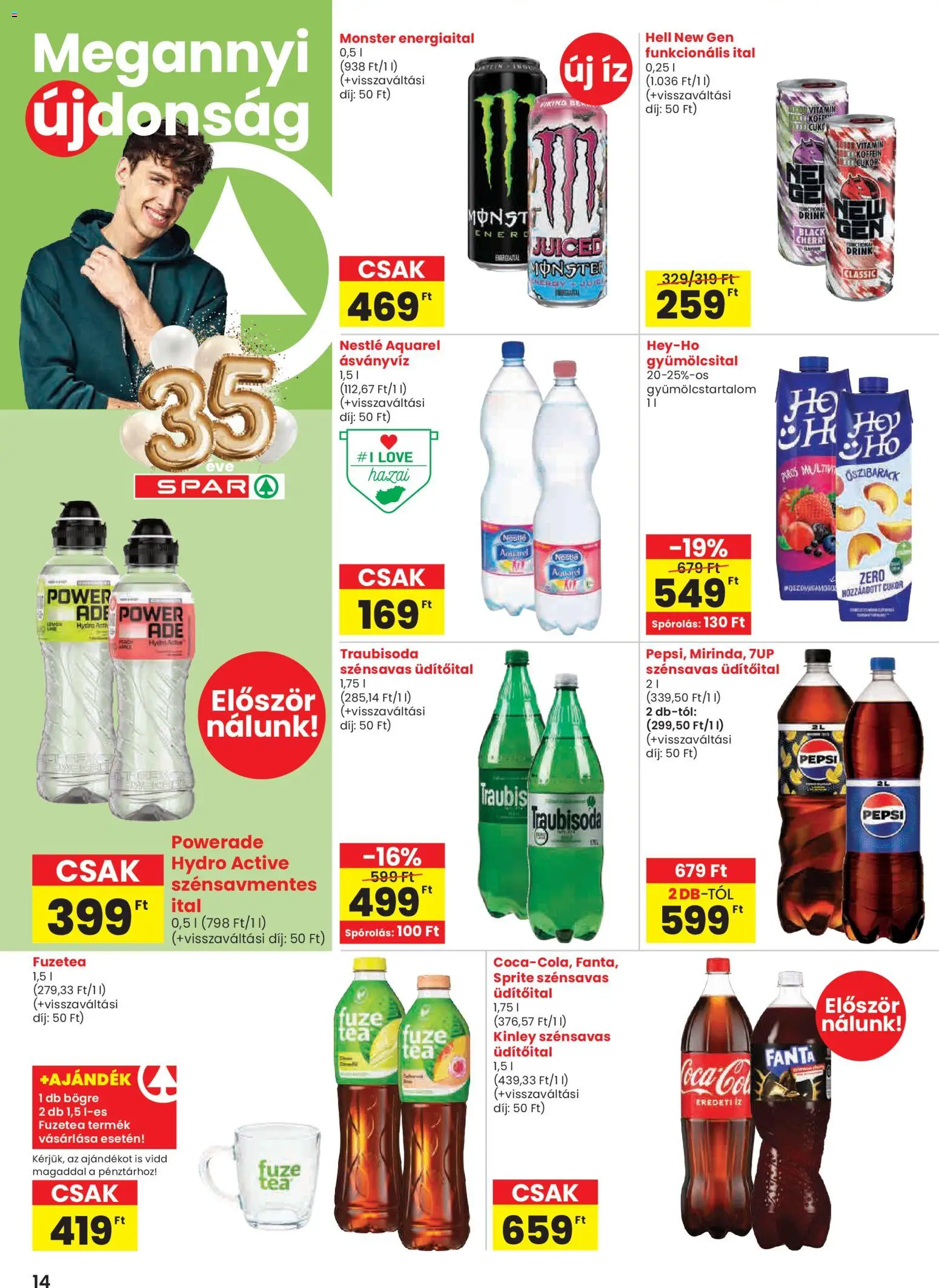 Spar akciós ujság - amely érvényes a következő dátumtól: 05.03.2026 | Oldal: 14 | Termékek: Őszibarack, Gyümölcsital, Pepsi, Fanta