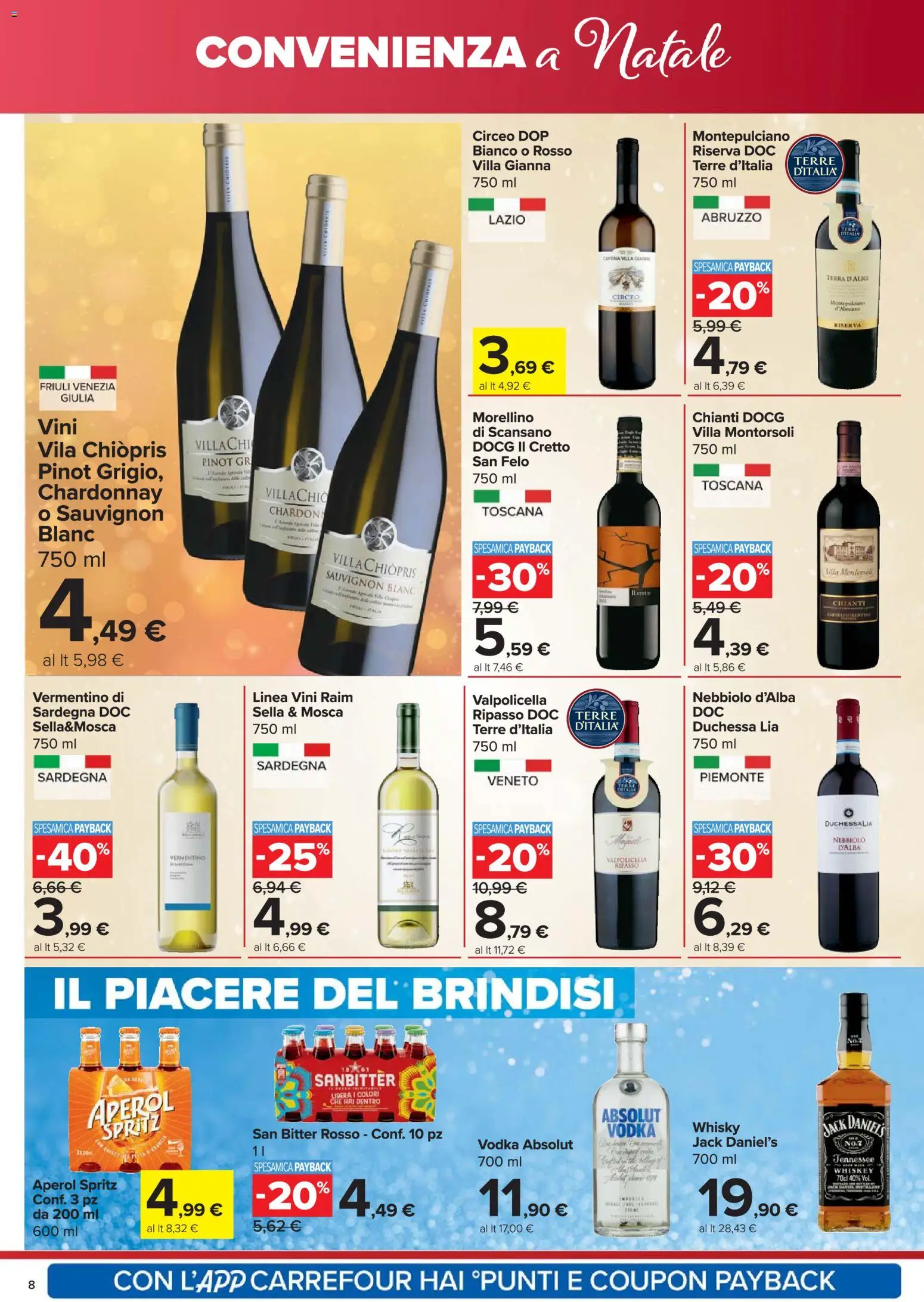 Volantino Carrefour del 18.12.2025 | Pagina: 8 | Prodotti: Vodka, Whisky, Aperol, Terra