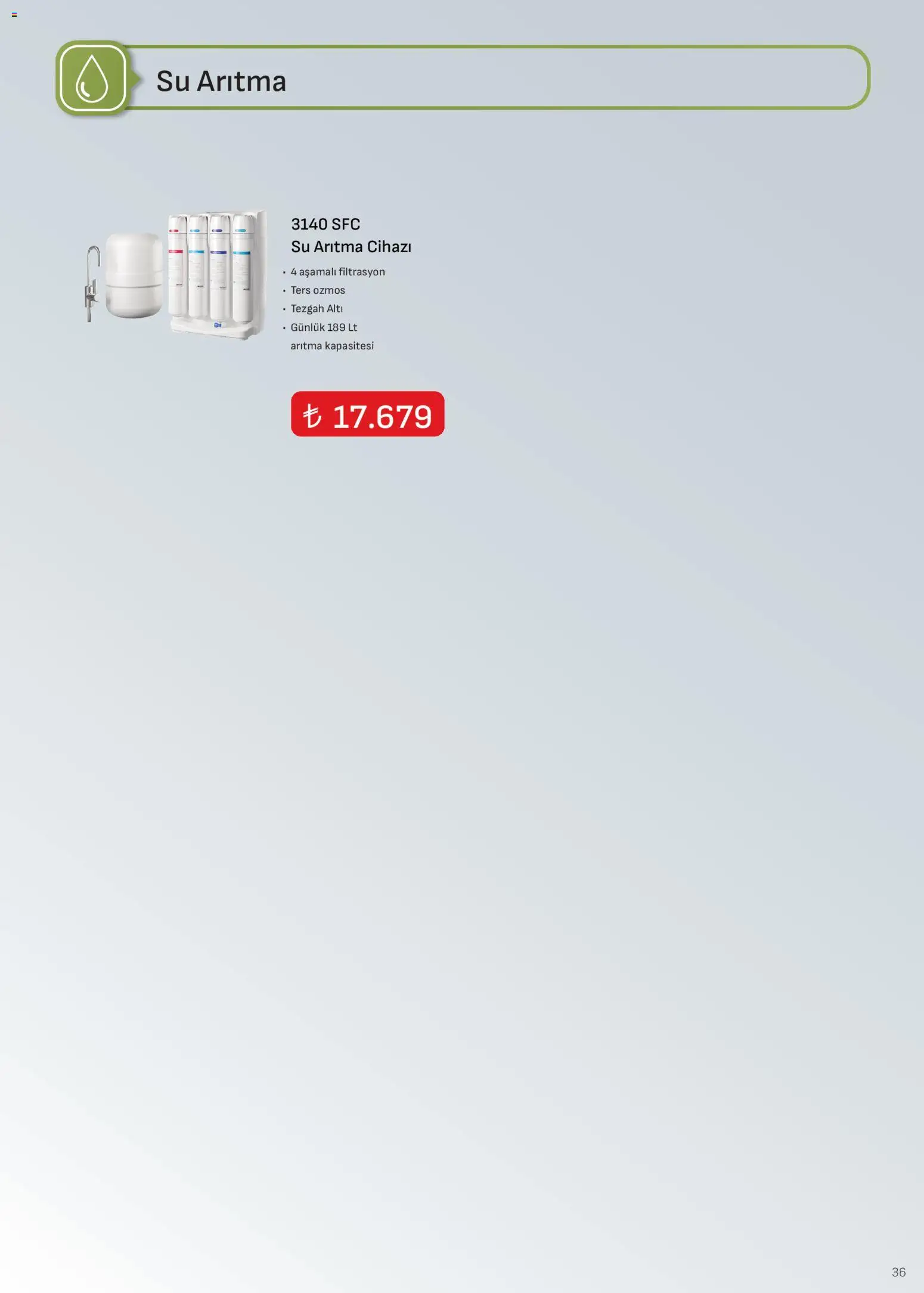 Arçelik - İklimlendirme Kataloğu - 01.04.2026 tarihinden itibaren geçerlidir | Sayfa: 36 | Ürünler: Su