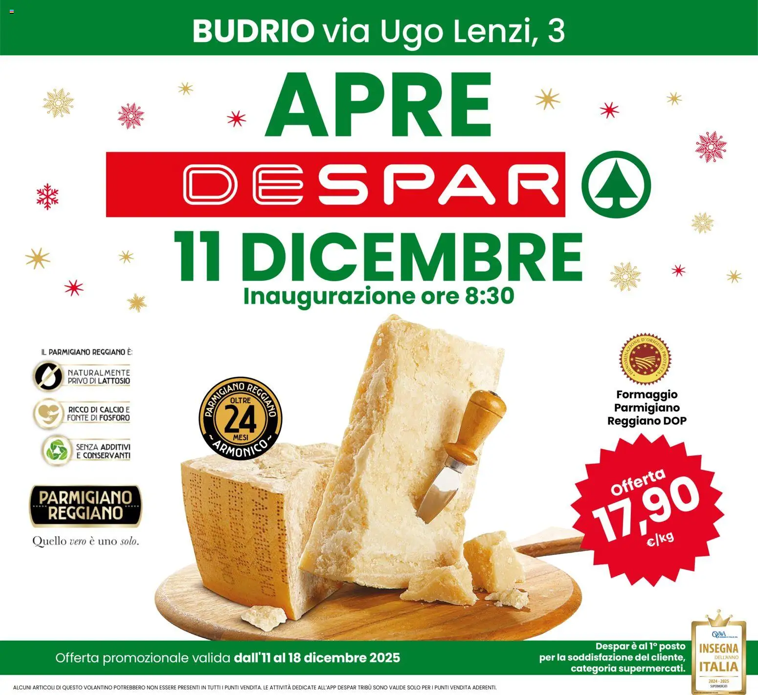 Volantino Despar del 11.12.2025 | Pagina: 1 | Prodotti: Formaggio, Parmigiano reggiano, Parmigiano