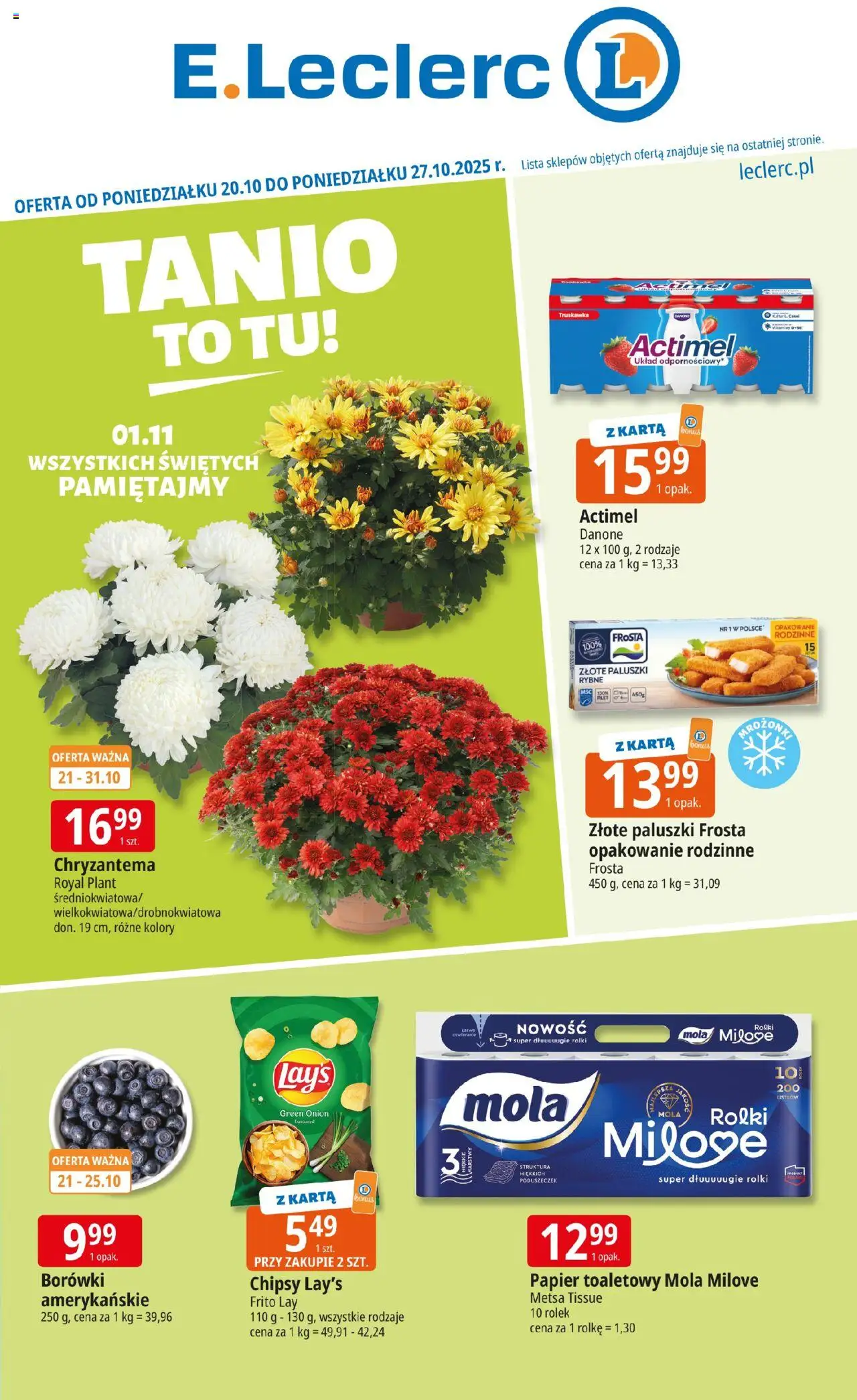 E.Leclerc Gazetka - Elbląg od 20.10.2025 | Strona: 1 | Produkty: Karta, Chipsy, Papier toaletowy, Paluszki rybne