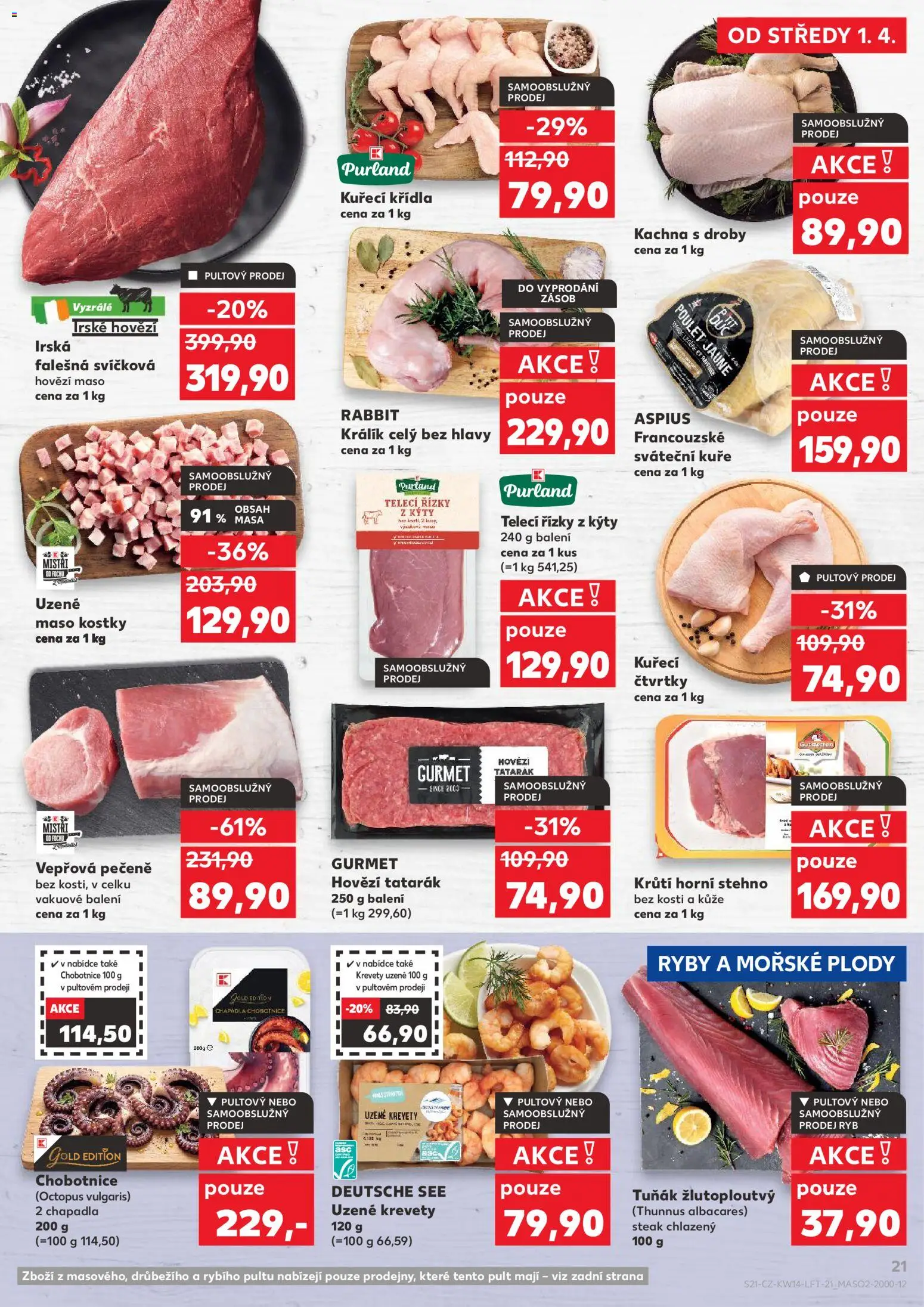 Kaufland leták - Ostrava od 01.04.2026 | Strana: 21 | Produkty: Kuřecí čtvrtky, Chobotnice, Maso, Hovězí tatarák
