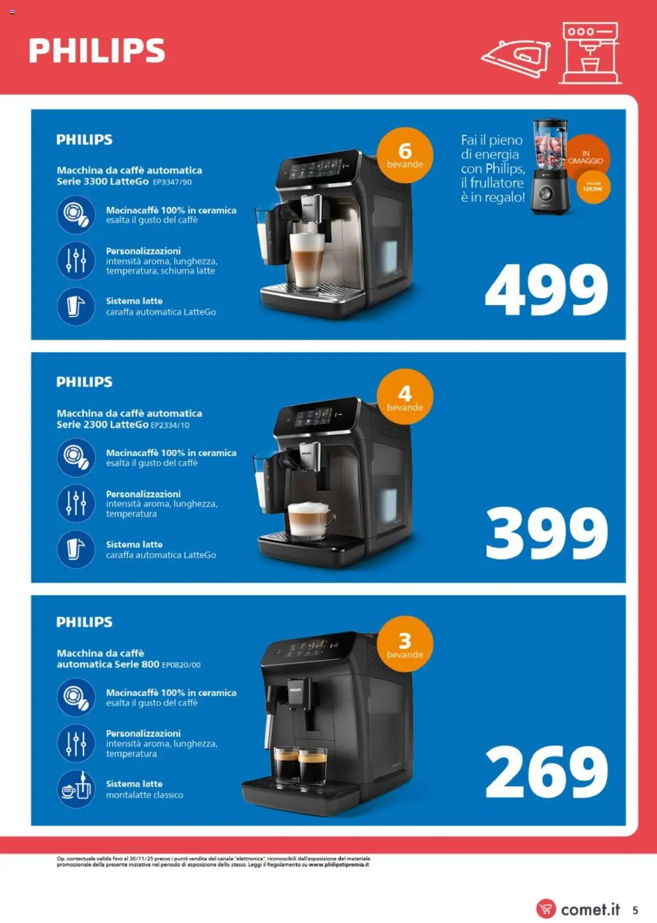 Volantino Comet del 09.10.2025 | Pagina: 5 | Prodotti: Caraffa, Macchina da caffe, Frullatore, Latte