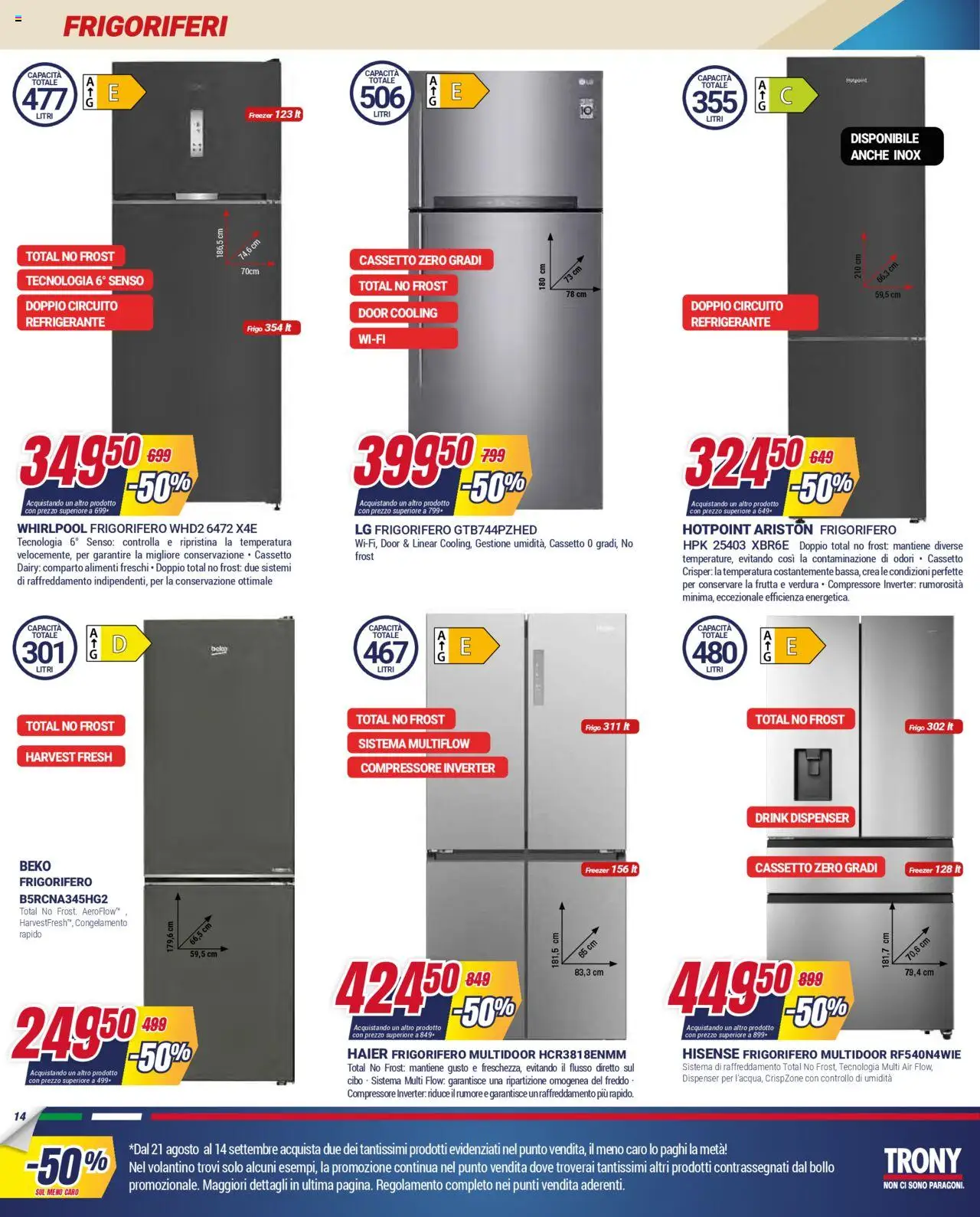 Volantino Trony del 21.08.2025 | Pagina: 14 | Prodotti: Compressore, Frutta, Freezer, Frigorifero