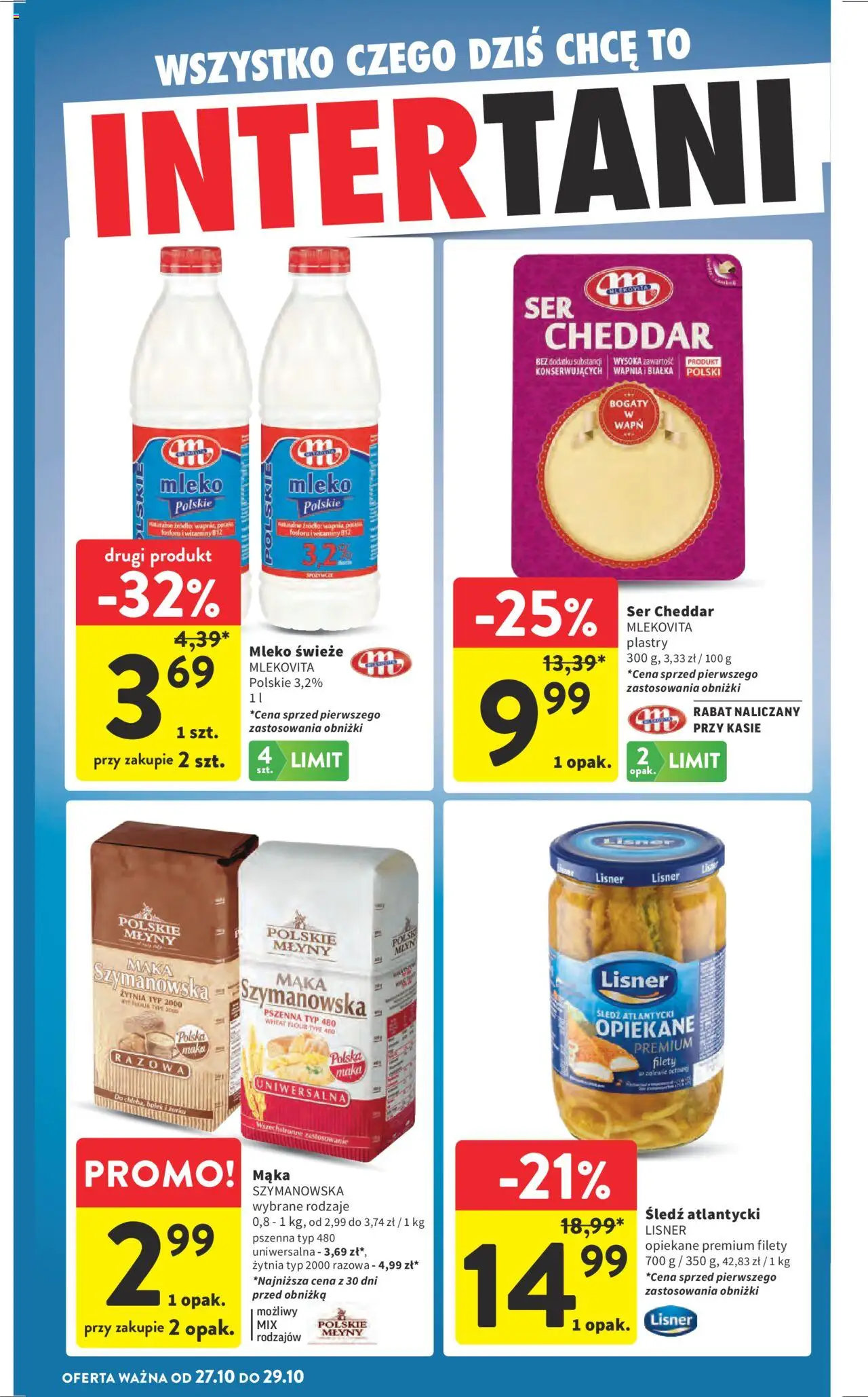 Intermarche Gazetka od 23.10.2025 | Strona: 38 | Produkty: Śledź, Mleko, Ser, Ser cheddar