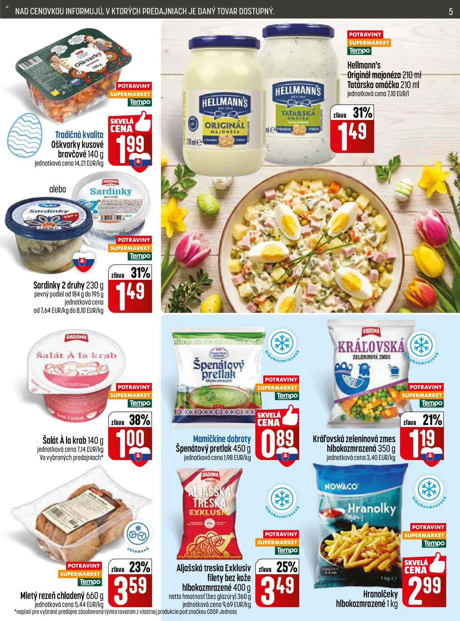 Nové COOP Jednota akcie – leták je platný od 05.03.2026 | Strana: 5 | Produkty: Sardinky, Šalát, Tatárska omáčka, Treska