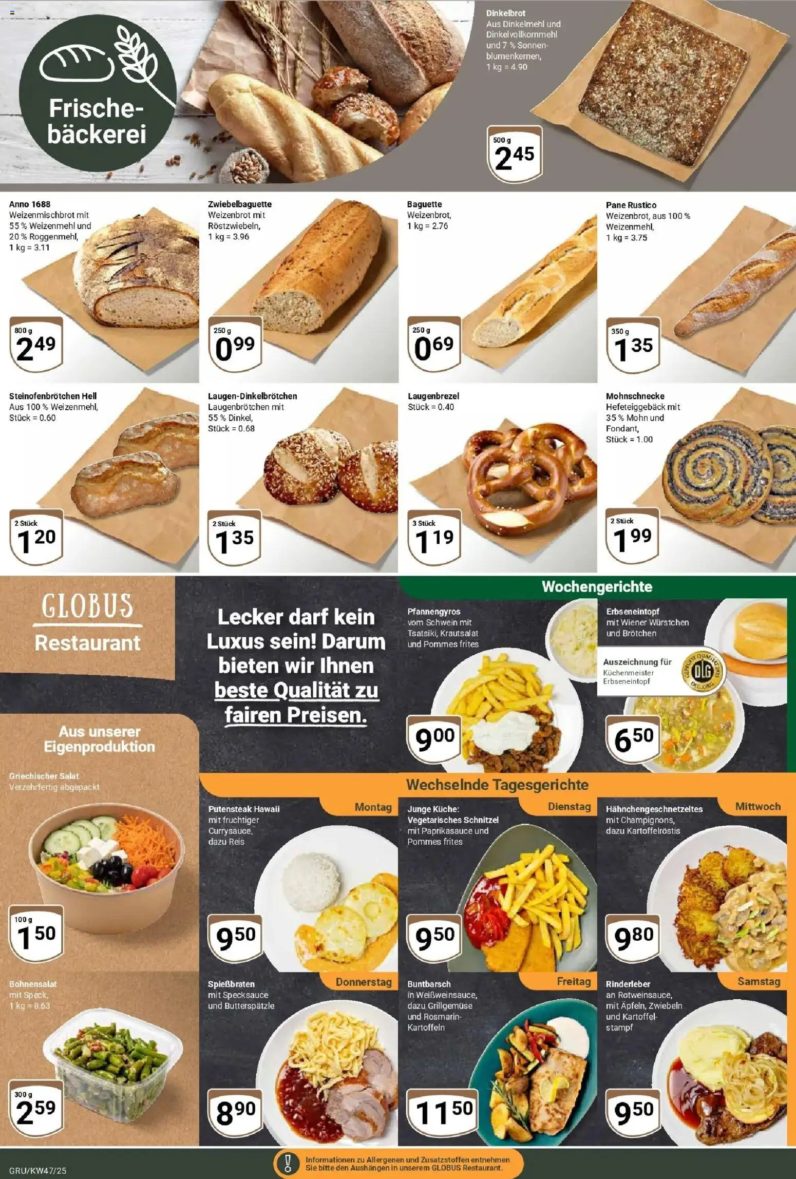 Globus prospekt Grünstadt	 – gültig ab 17.11.2025 | Seite: 8 | Produkte: Baguette, Pommes frites, Schnitzel, Salat