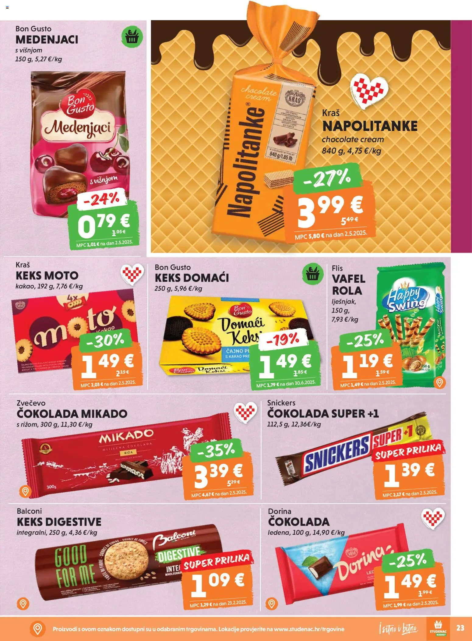 Studenac katalog | vrijedi od 18.03.2026 | Stranica: 23 | Proizvodi: Dorina, Čokolada, Napolitanke, Kakao