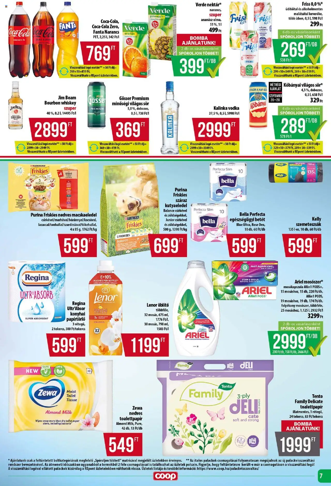 COOP akciós ujság - amely érvényes a következő dátumtól: 25.09.2025 | Oldal: 7 | Termékek: Whiskey, Gösser, Narancs, Vodka