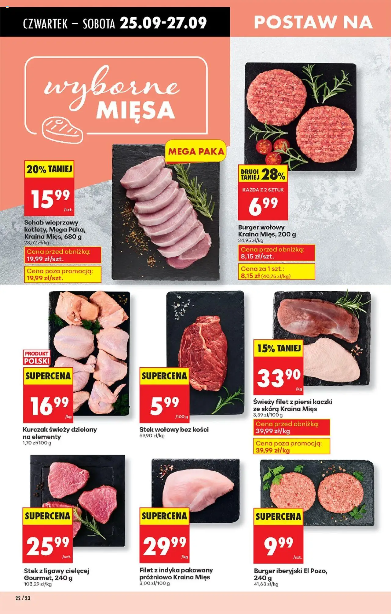 Biedronka gazetka - Oferta w tym tygodniu od 25.09.2025 | Strona: 26 | Produkty: Burger wołowy, Kurczak, Kraina mięs, Schab wieprzowy