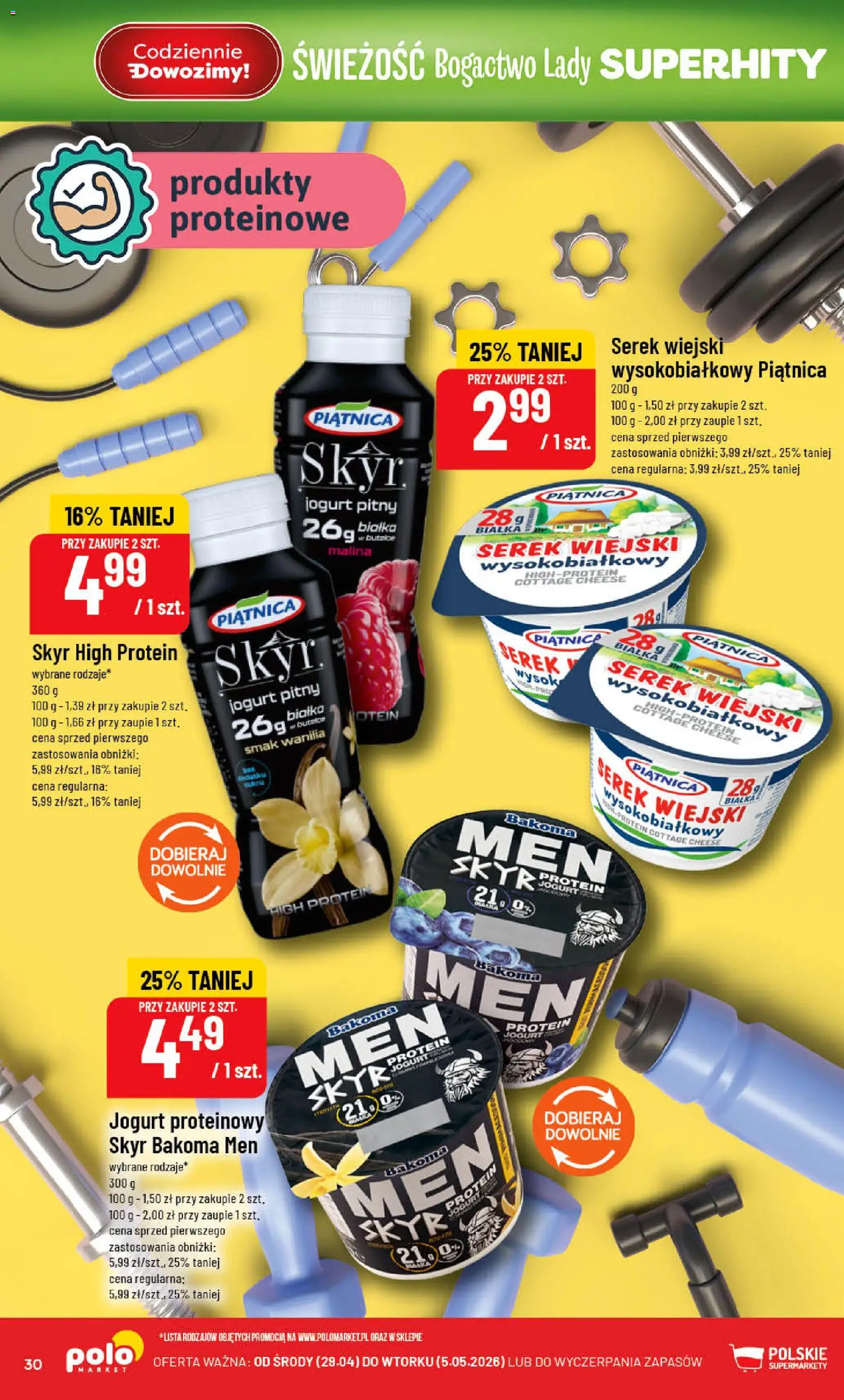 POLOmarket gazetka od 29.04.2026 | Strona: 30 | Produkty: Jogurt pitny, Serek wiejski, Jogurt, Serek wiejski wysokobiałkowy