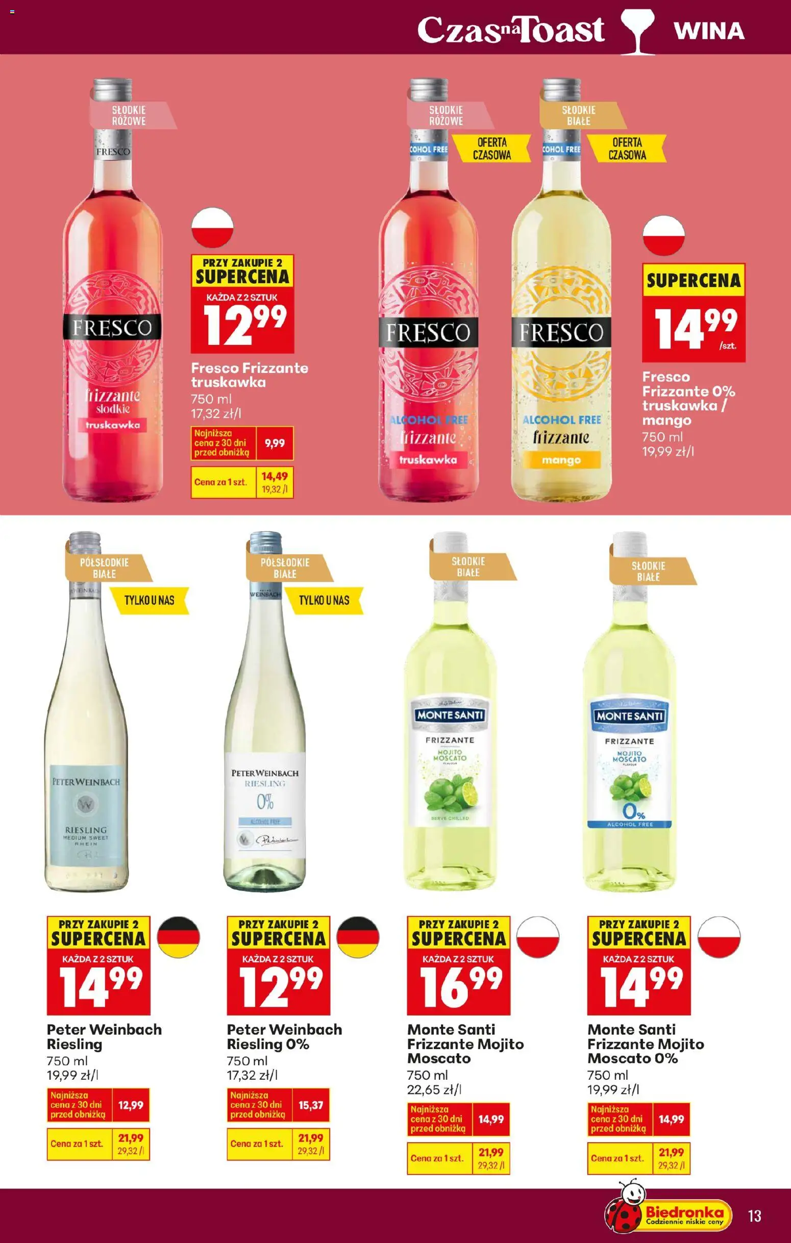 Biedronka gazetka - Czas na toast od 26.01.2026 | Strona: 13 | Produkty: Mango, Riesling, Monte Santi, Fresco