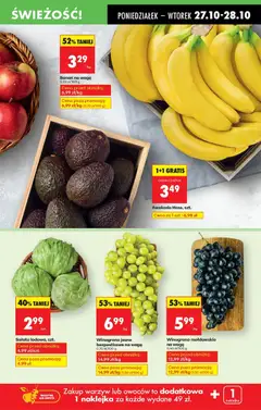 Pogląd oferty "Banan na wagę, 0,33 zł/100 g" - ważna od 27.10.2025 | Strona: 21 | Produkty: Winogrono, Awokado, Warzywa, Owoce