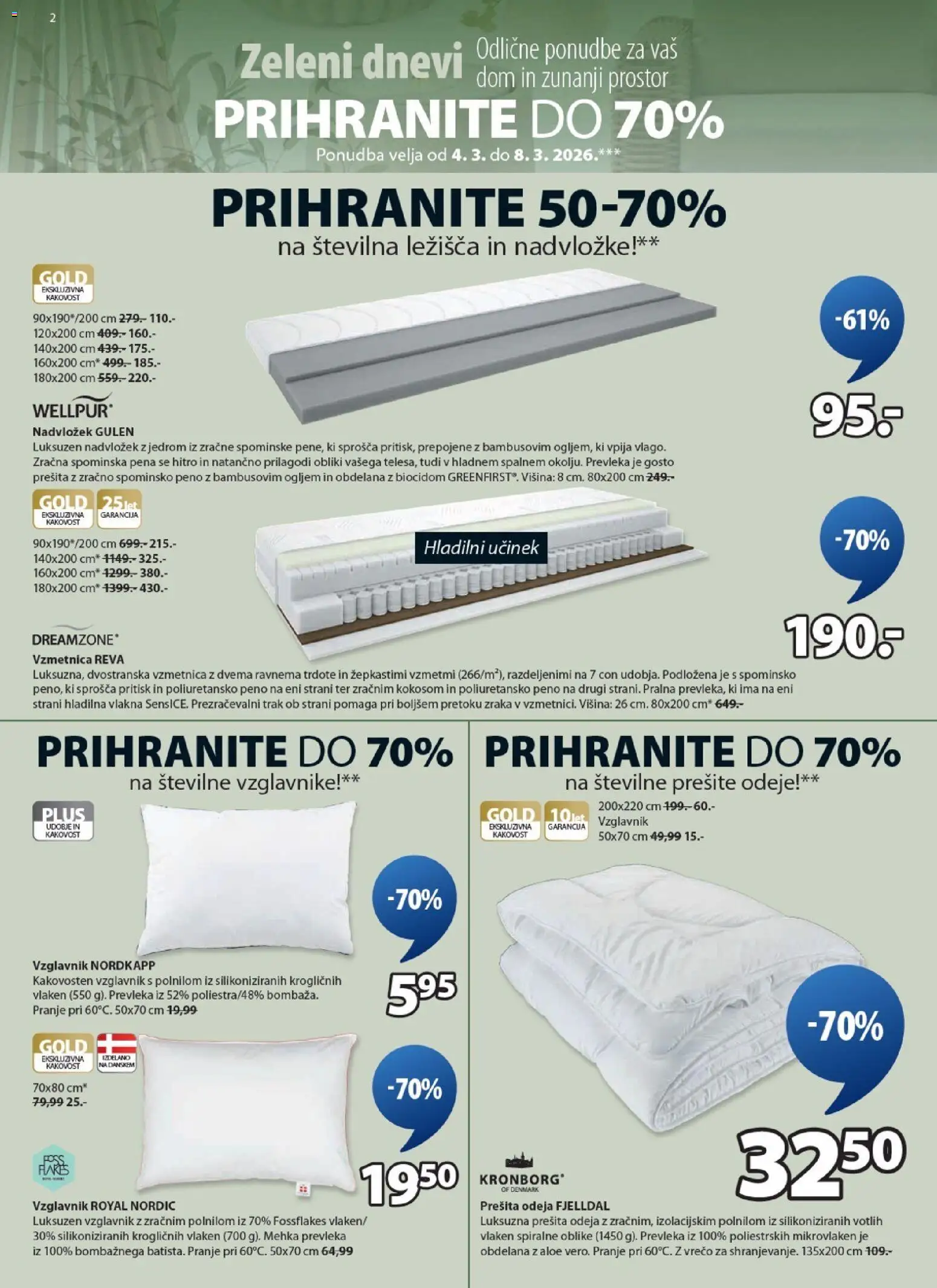 Novi JYSK katalog ponudbe – veljaven od 04.03.2026 | Stran: 2 | Izdelki: Vzglavnik, Nadvložek, Vzmetnica, Prevleka