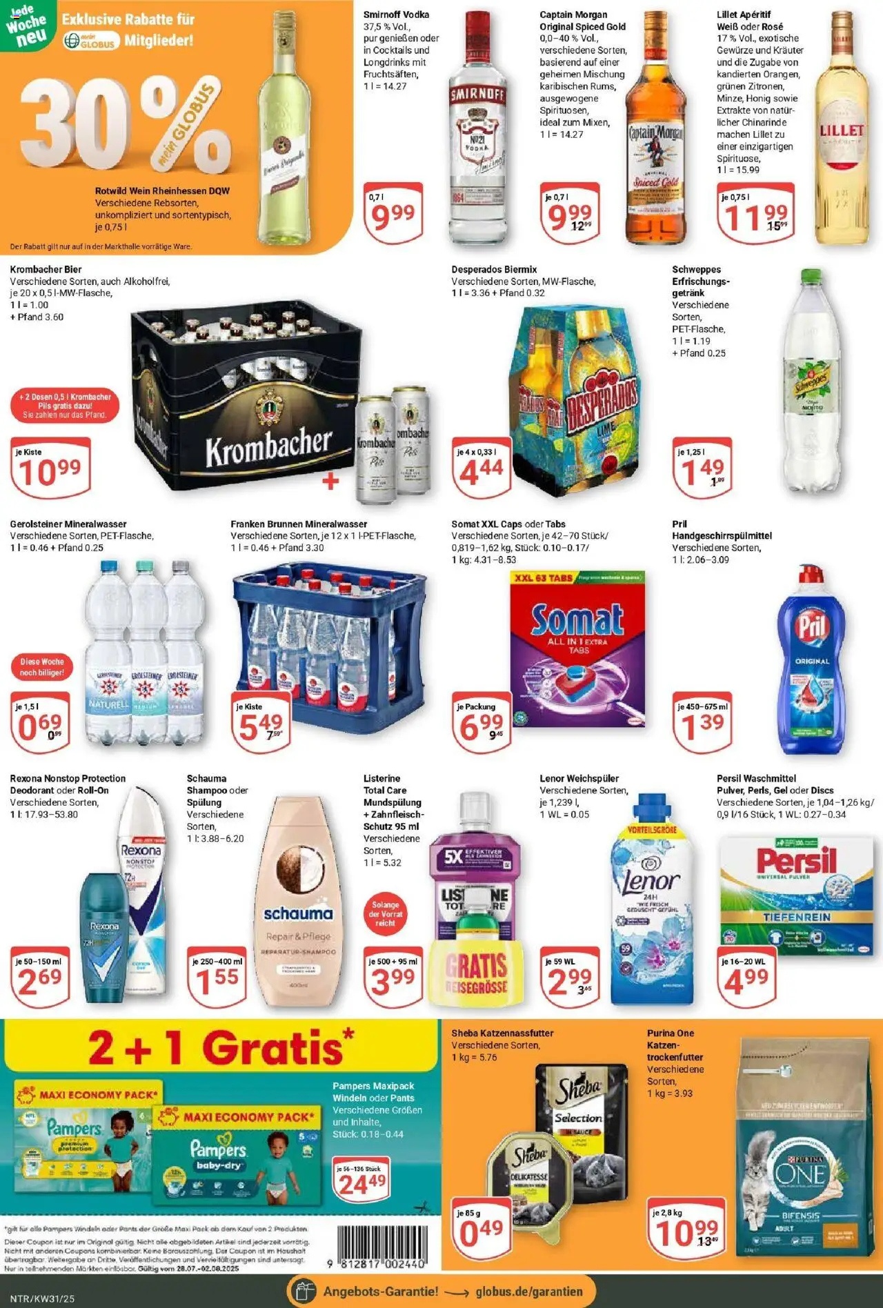Globus prospekt Neutraubling	 - gültig ab dem 28.07.2025 | Seite: 7 | Produkte: Purina one, Lillet, Deodorant, Smirnoff