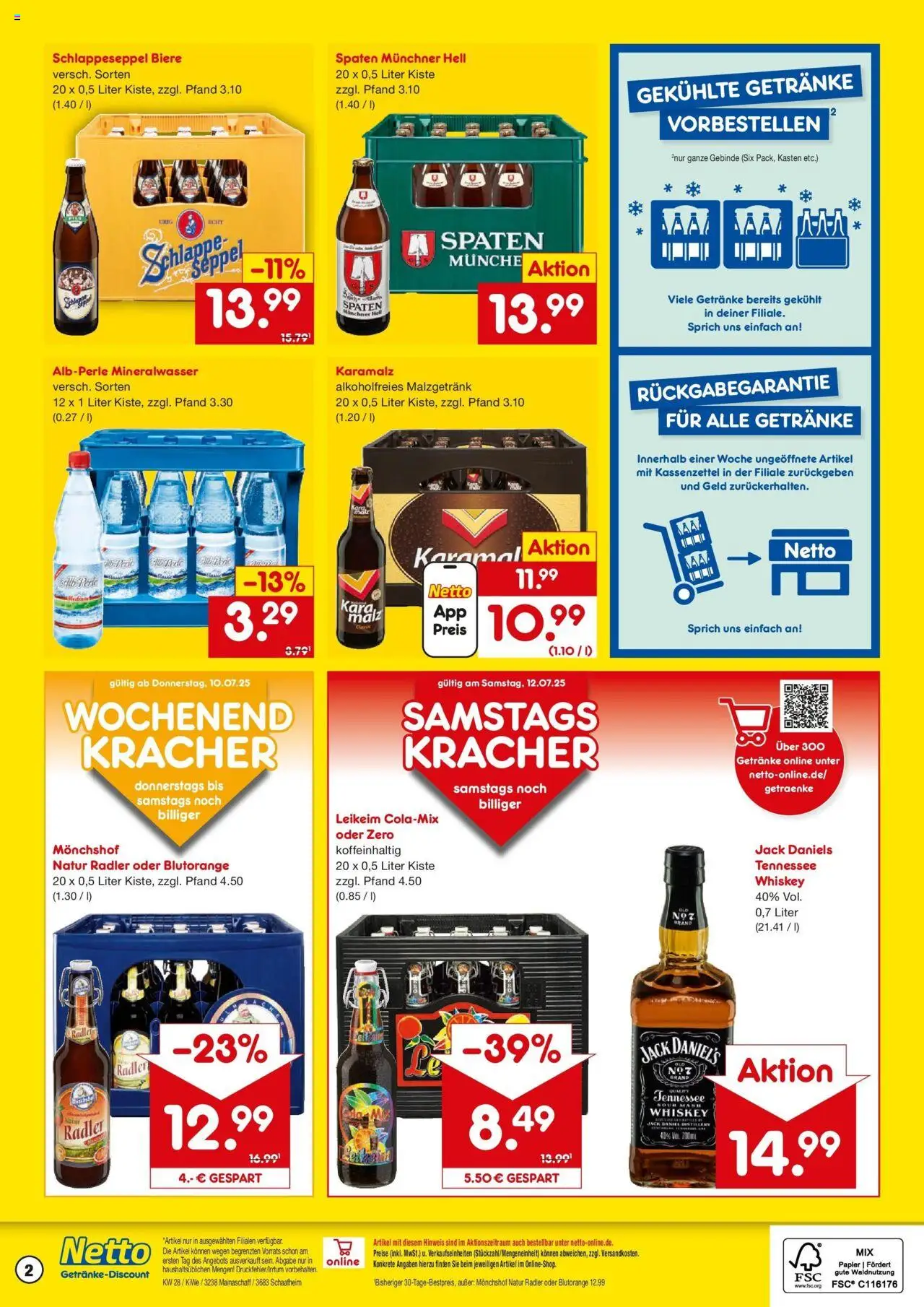 Netto Marken-Discount prospekt Schaafheim	 - gültig ab dem 07.07.2025 | Seite: 2 | Produkte: Monchshof, Jack Daniel's, Mineralwasser, Whiskey