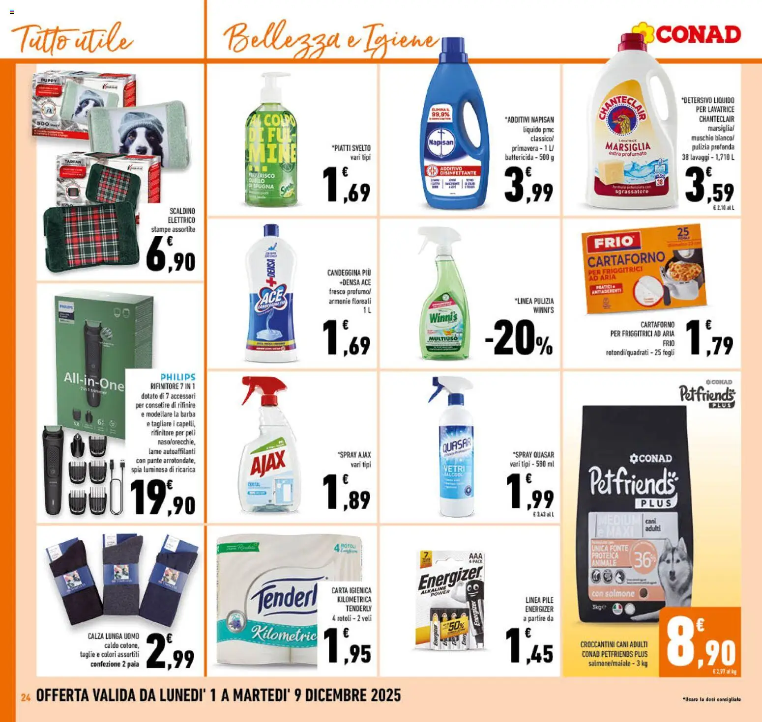 Volantino Conad del 01.12.2025 | Pagina: 24 | Prodotti: Pile, Salmone, Candeggina, Sgrassatore