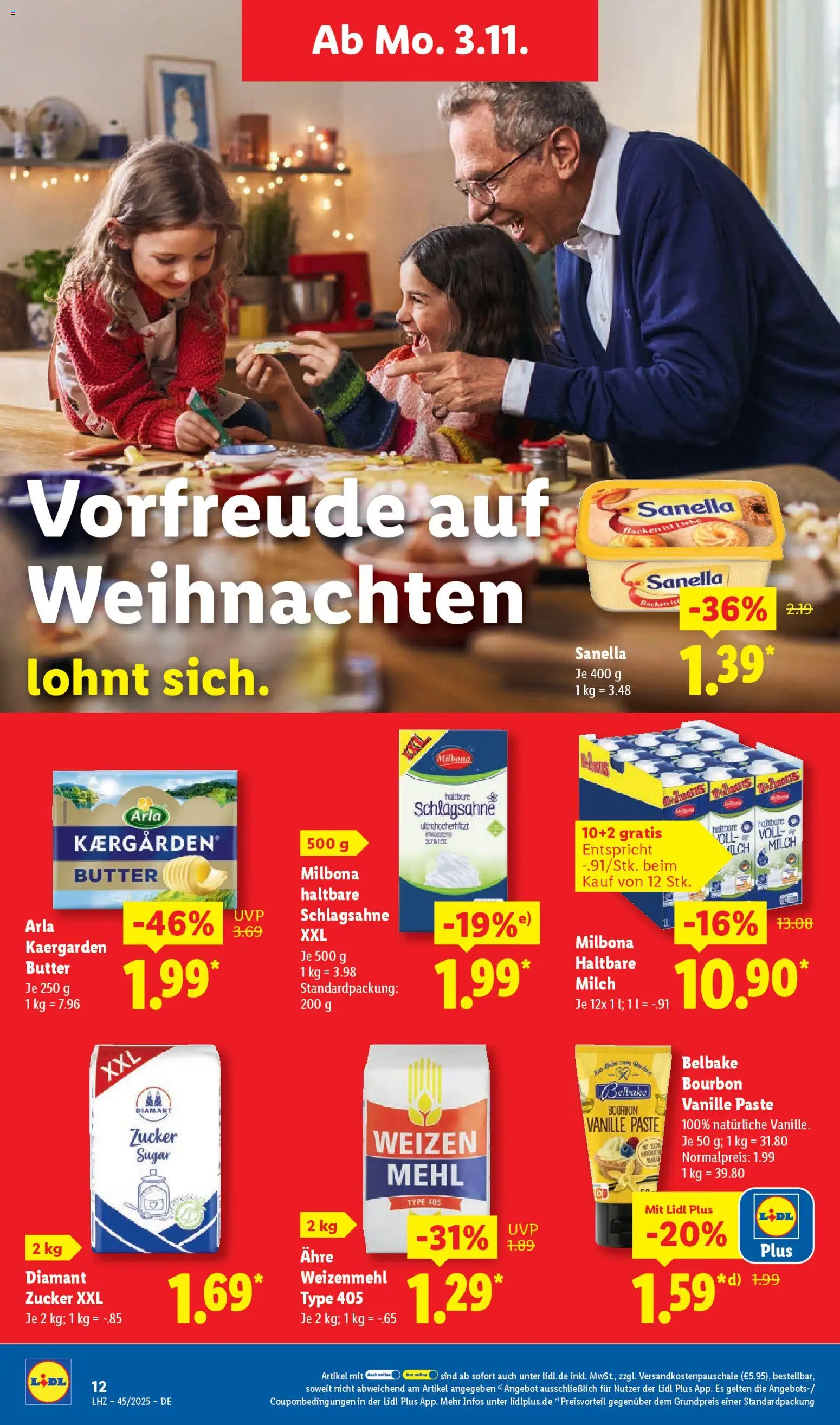 Lidl Prospekt Holzminden – gültig ab 03.11.2025 | Seite: 20 | Produkte: Mehl, Milch, Bourbon, Sanella