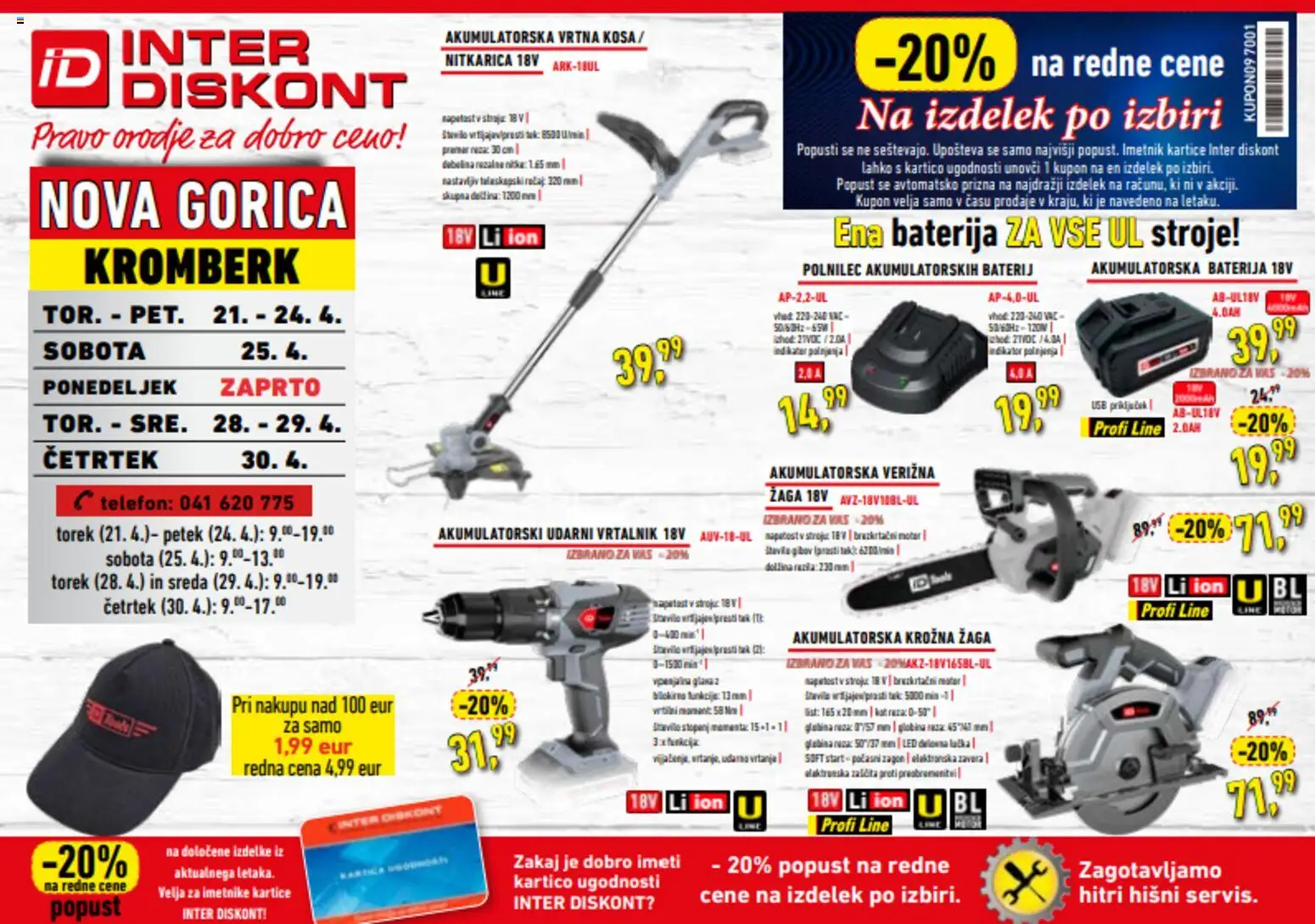 Novi Inter Diskont katalog ponudbe – veljaven od 21.04.2026 | Stran: 1 | Izdelki: Telefon, Baterija, Orodje, Krožna žaga