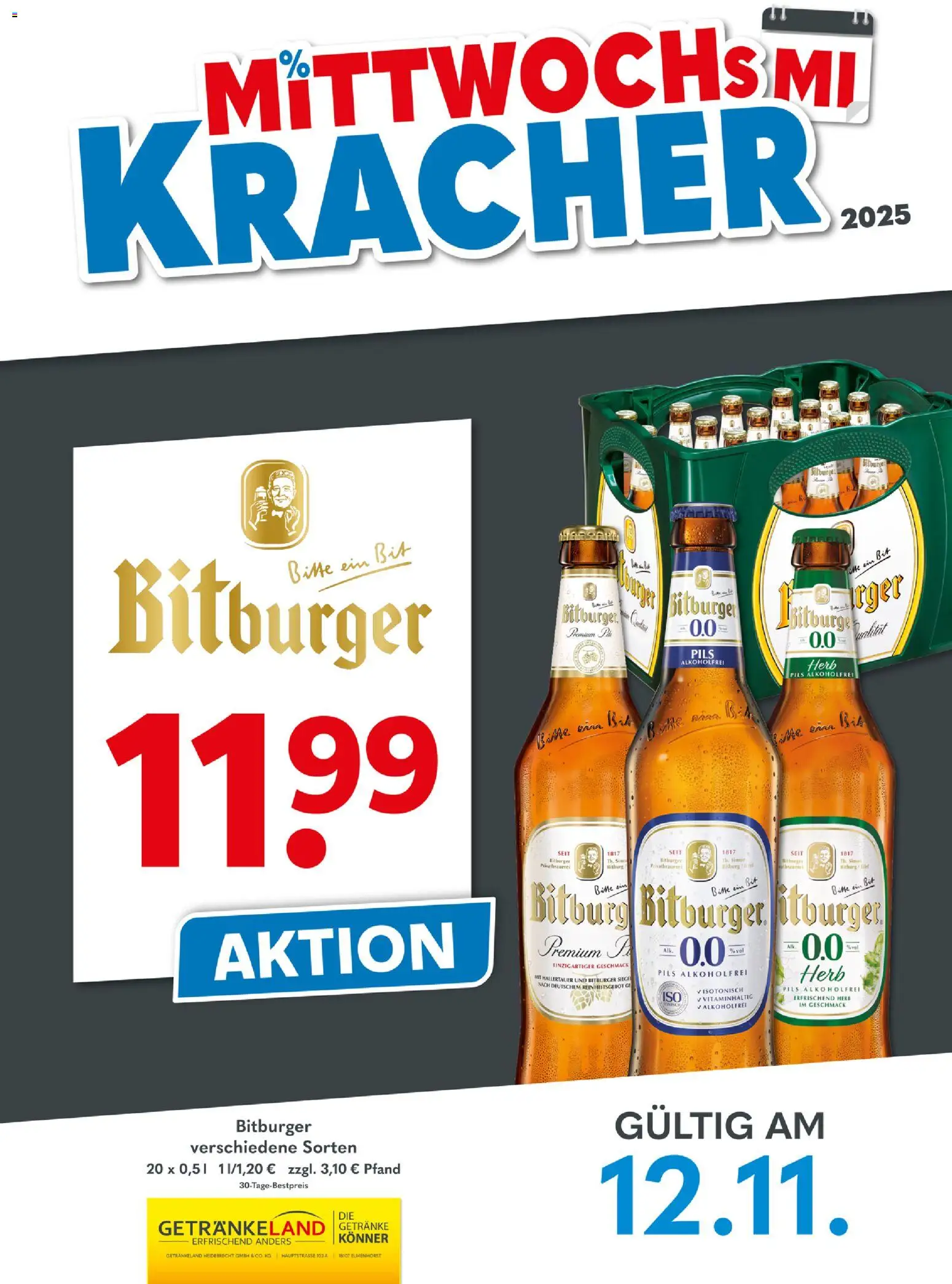 Getränkeland Mittwochs Kracher – gültig ab 12.11.2025 | Seite: 1 | Produkte: Bitburger, Pils