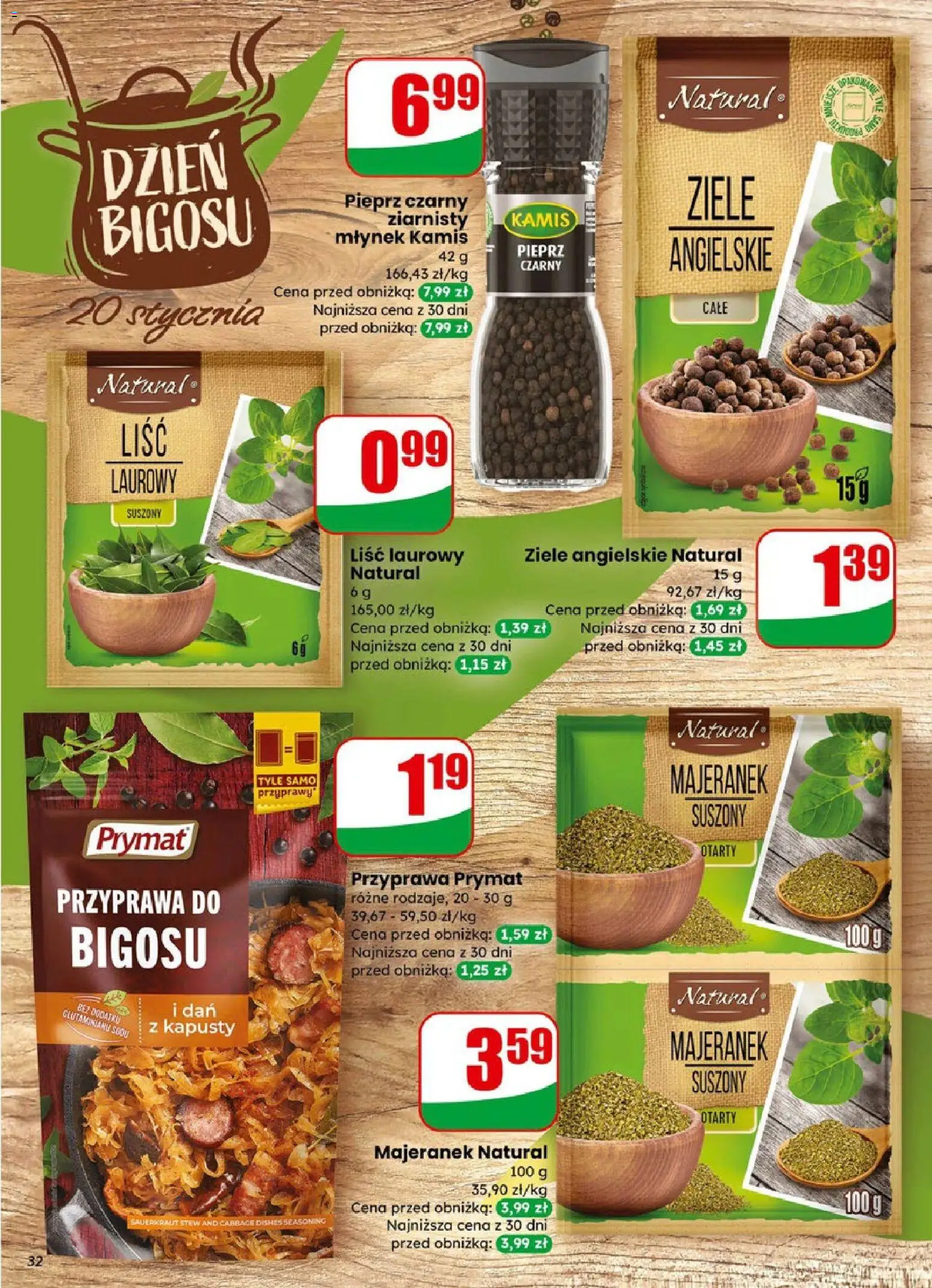 Dino Gazetka od 14.01.2026 | Strona: 32 | Produkty: Ziele angielskie, Majeranek, Liśc laurowy, Młynek