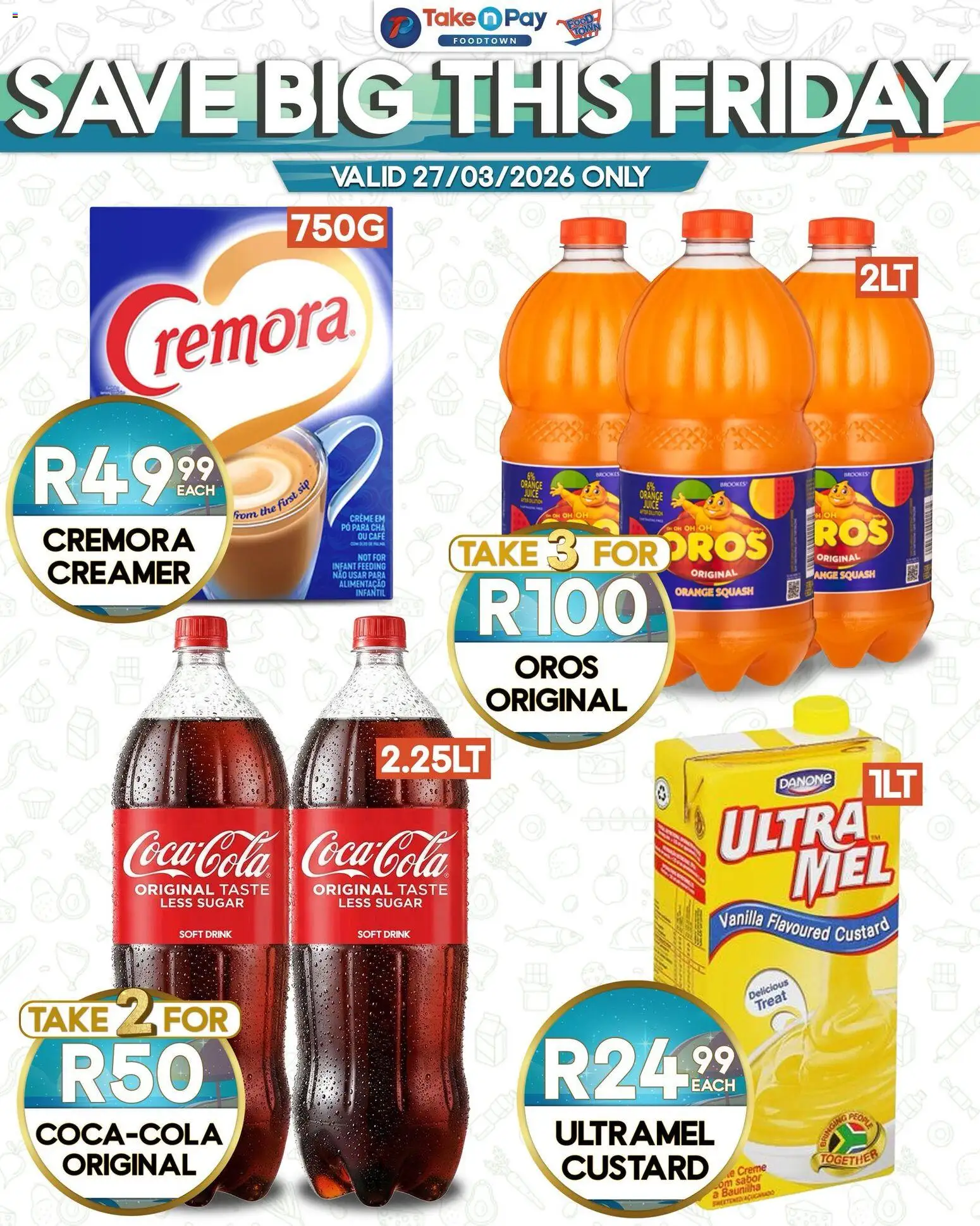 New Take n Pay catalogue – valid from 27.03.2026 | Page: 2 | Products: Custard, Squash, Creamer, Sugar