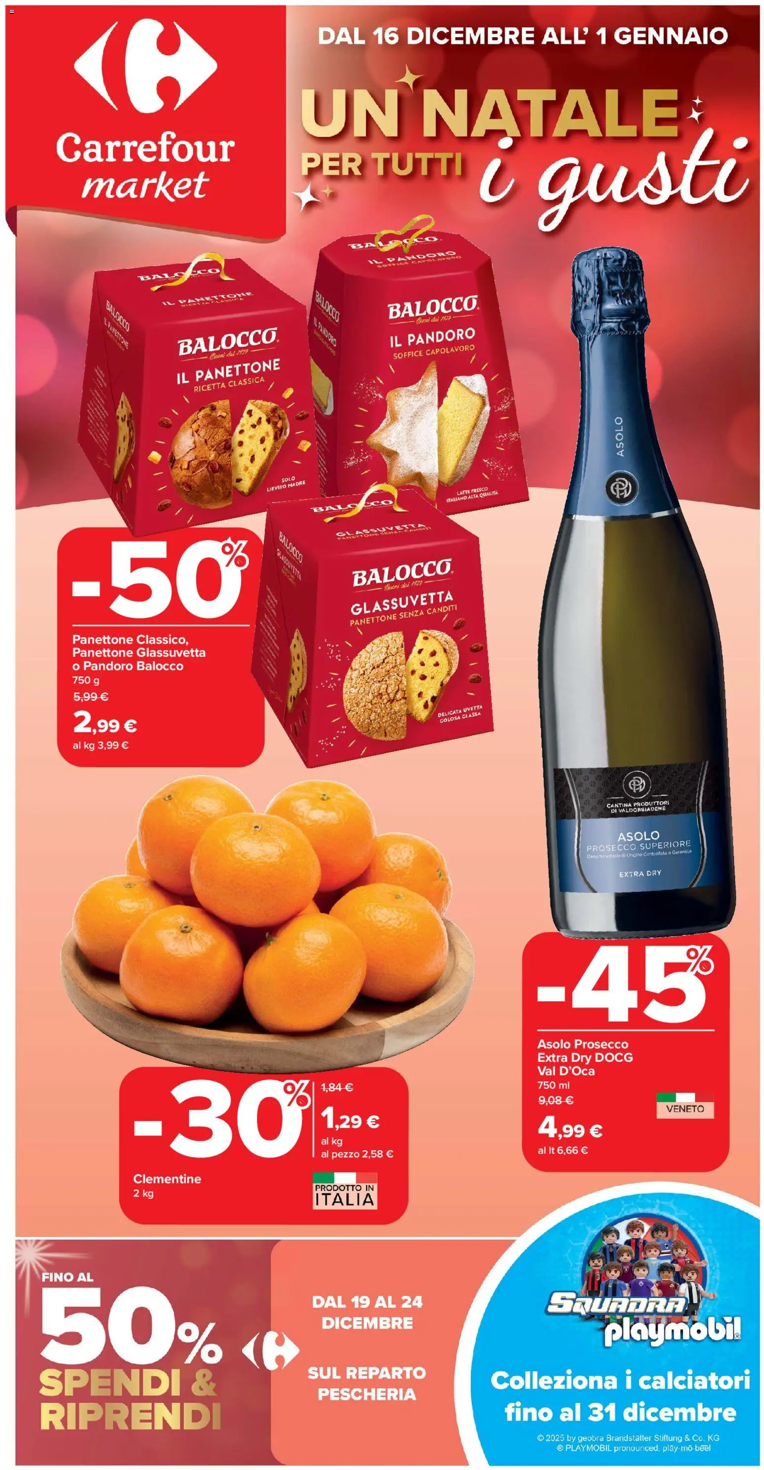 Volantino Carrefour del 16.12.2025 | Pagina: 1 | Prodotti: Prosecco, Latte, Pandoro, Panettone