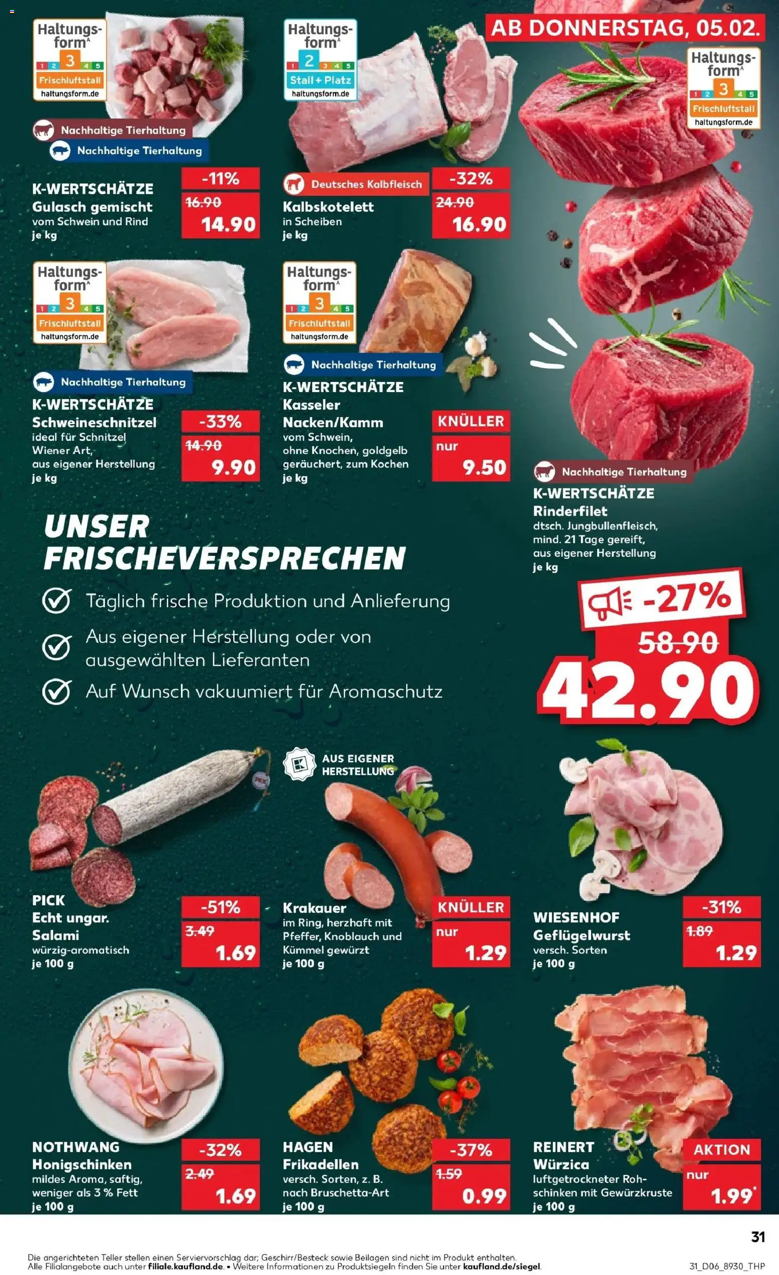 Kaufland prospekt Tübingen	 – gültig ab 09.02.2026 | Seite: 31 | Produkte: Schnitzel, Gulasch, Salami, Schinken