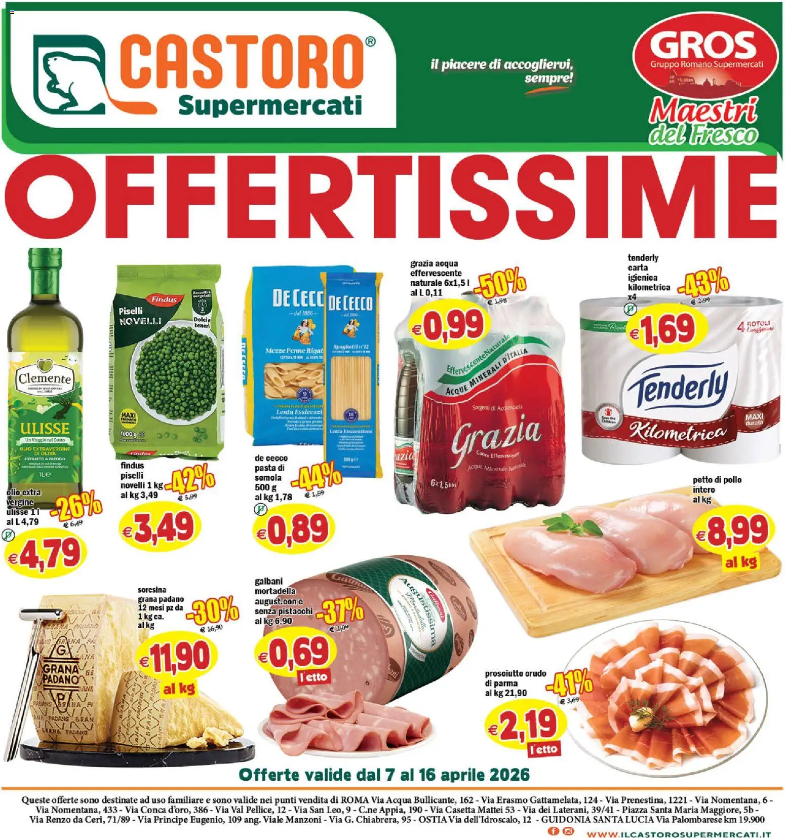 Volantino Il Castoro del 07.04.2026 | Pagina: 1 | Prodotti: Prosciutto Crudo, Pollo, Grana Padano, Letto