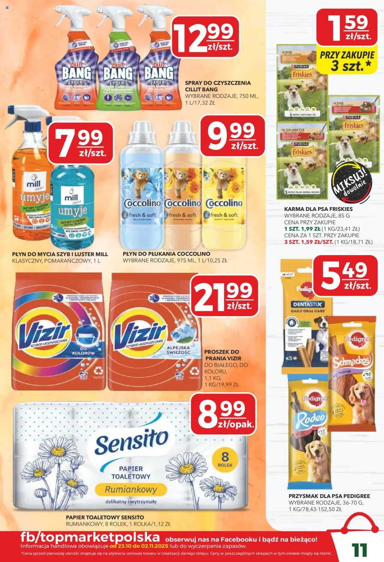 Top Market Gazetka od 23.10.2025 | Strona: 11 | Produkty: Papier toaletowy, Pedigree, Proszek do prania Vizir, Proszek do prania