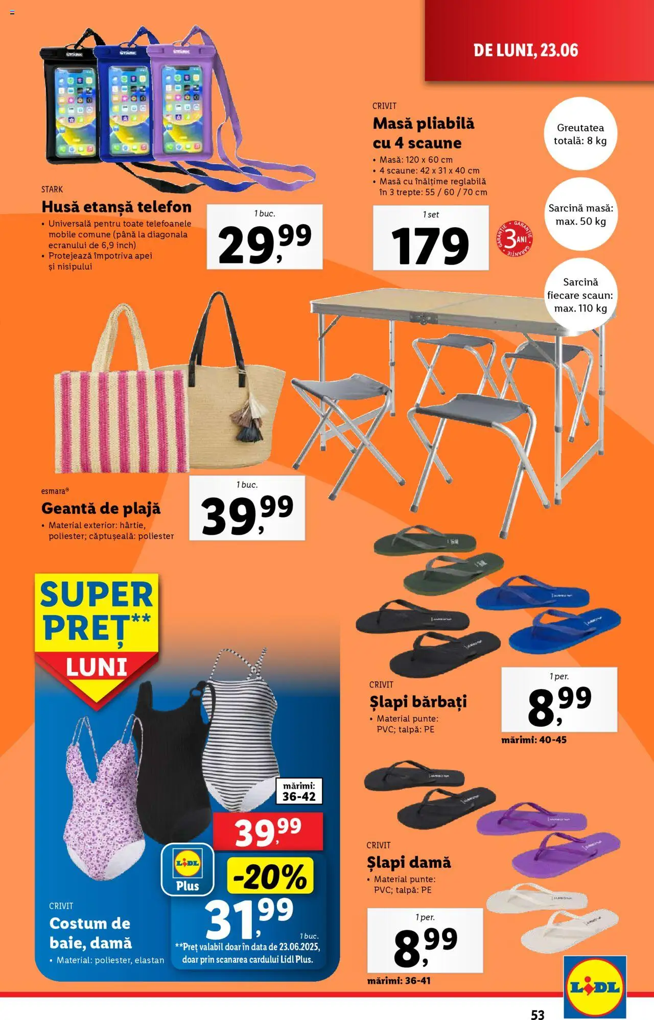 Catalog Lidl – valabil de la 23.06.2025 | Pagină: 53 | Produse: Masă, Scaun, Costum, Șlapi