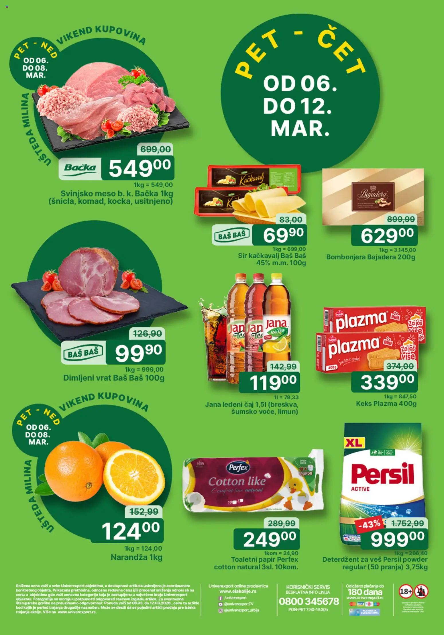 Univerexport katalog - važi od 06.03.2026 | Strana: 1 | Proizvode: Svinjsko meso, Kačkavalj, Limun, Dimljeni vrat