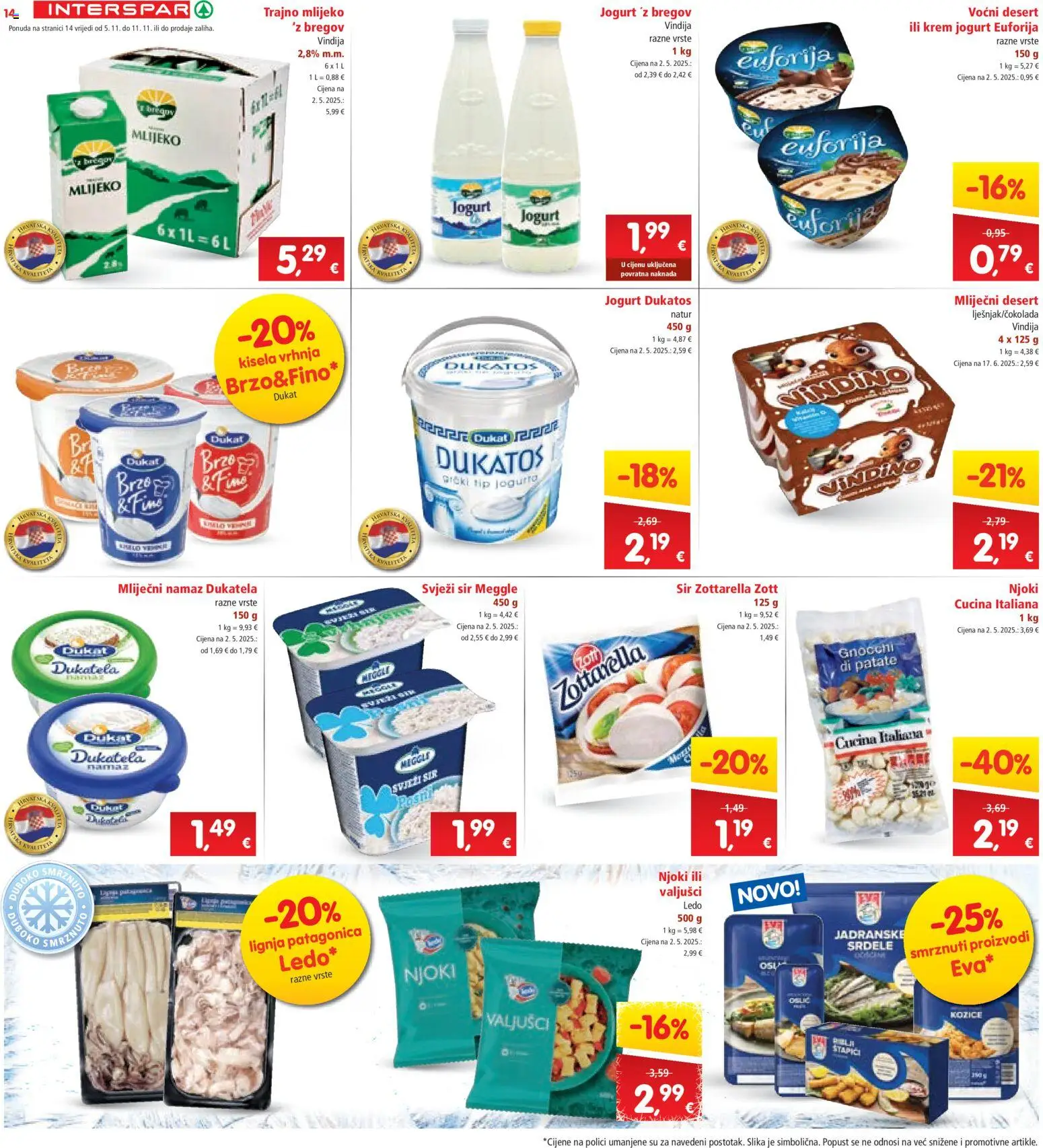 Interspar katalog | vrijedi od 05.11.2025 | Stranica: 14 | Proizvodi: Vindija, Mlijeko, Jogurt, Ledo