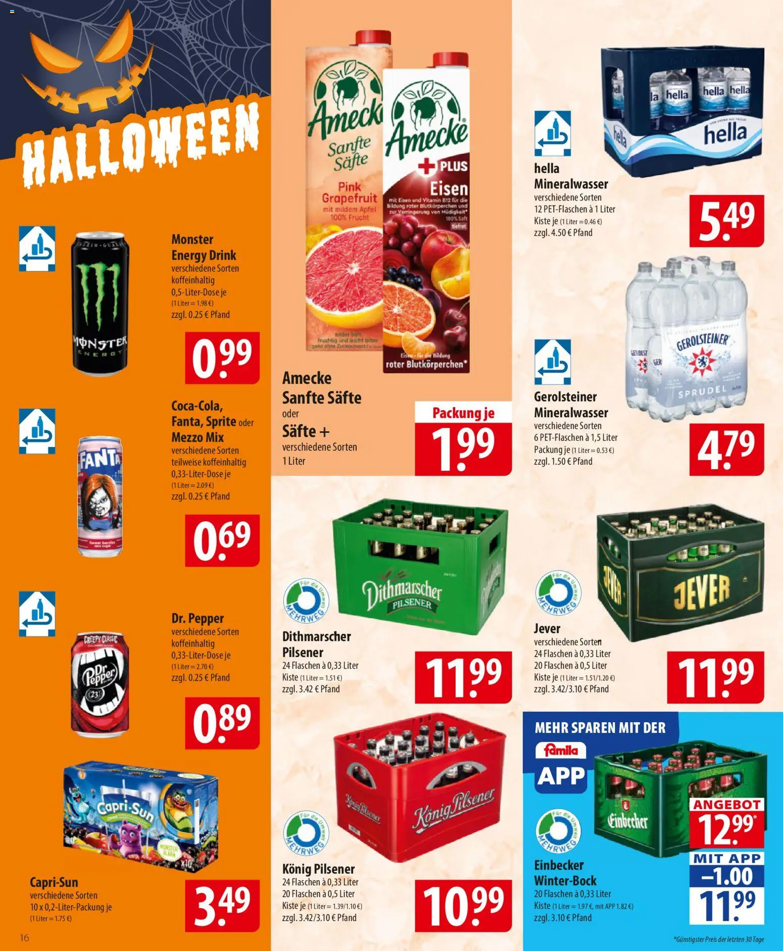 Famila Prospekt 	 – gültig ab 27.10.2025 | Seite: 16 | Produkte: Energy, Monster, Grapefruit, Gerolsteiner