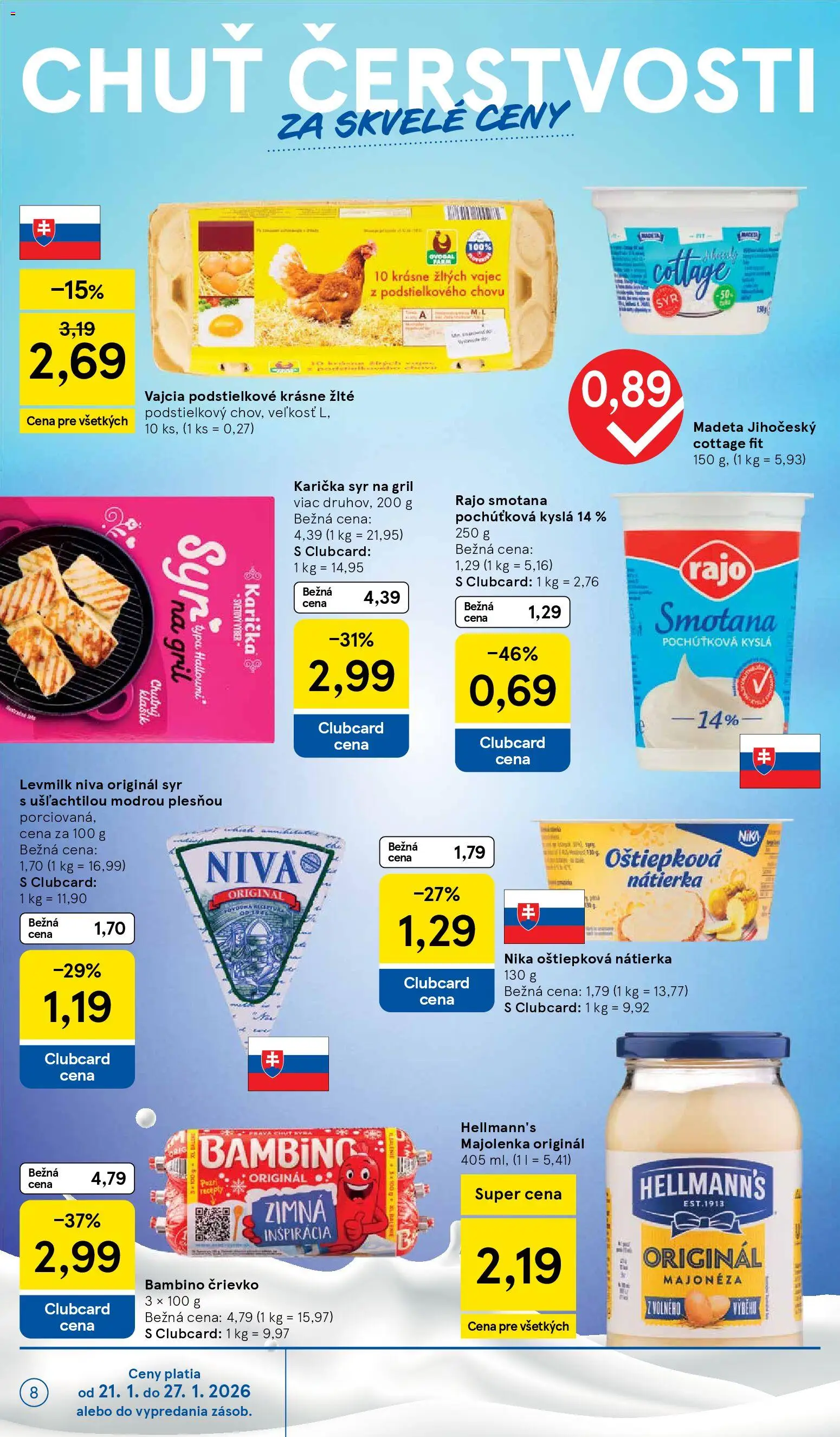 Nové Tesco akcie – leták je platný od 21.01.2026 | Strana: 8 | Produkty: Gril, Syr, Vajcia, Smotana