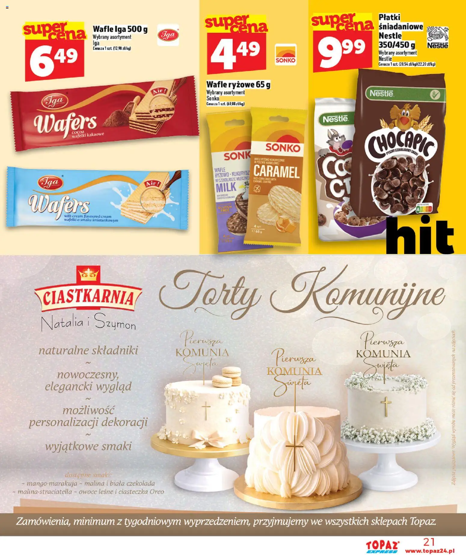 Topaz gazetka - Express od 16.04.2026 | Strona: 21 | Produkty: Malina, Wafle, Wafle ryżowe, Płatki