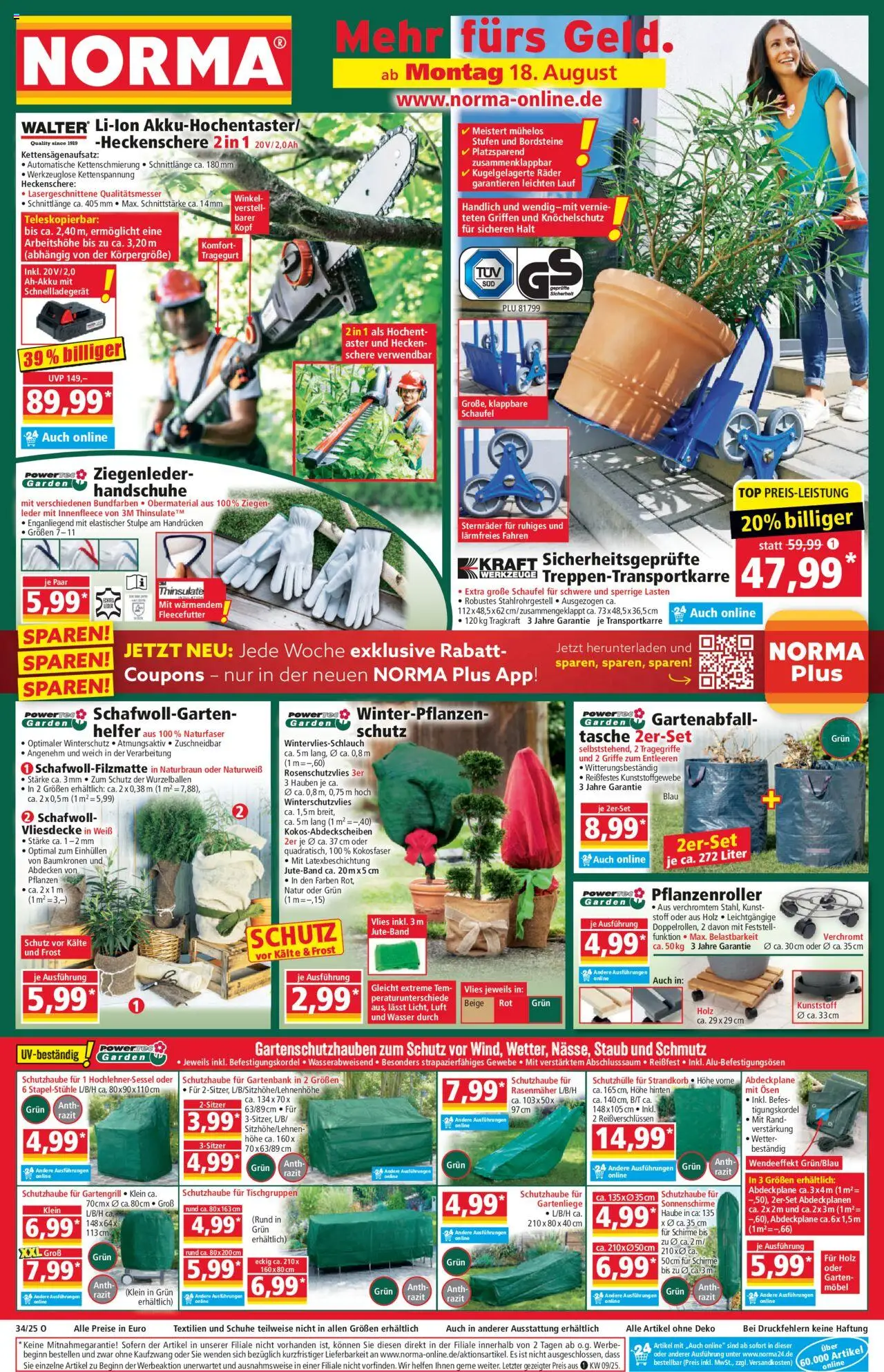 Norma Prospekt 	 - gültig ab dem 18.08.2025 | Seite: 1 | Produkte: Top, Tasche, Wasser, Handschuhe