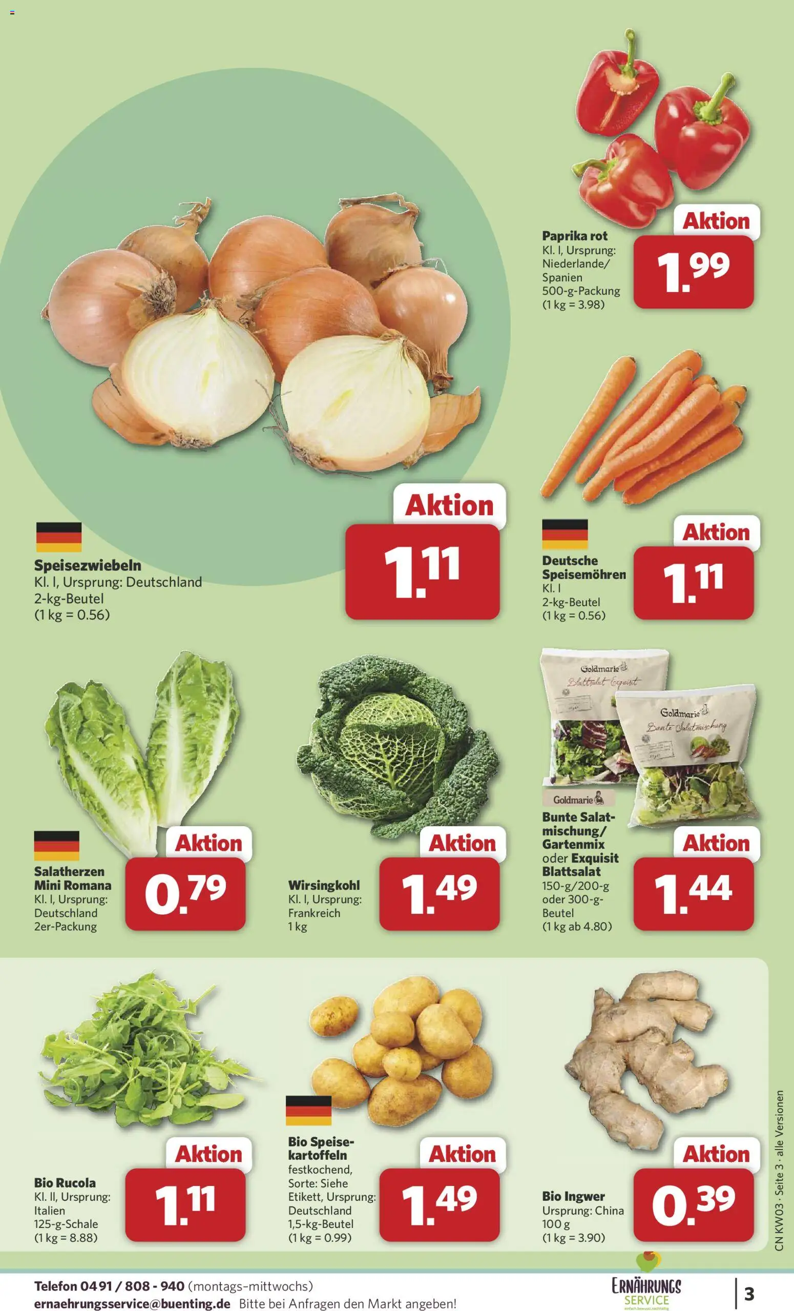 Combi Prospekt 	 – gültig ab 12.01.2026 | Seite: 3 | Produkte: Paprika rot, Rucola, Kartoffeln, Telefon