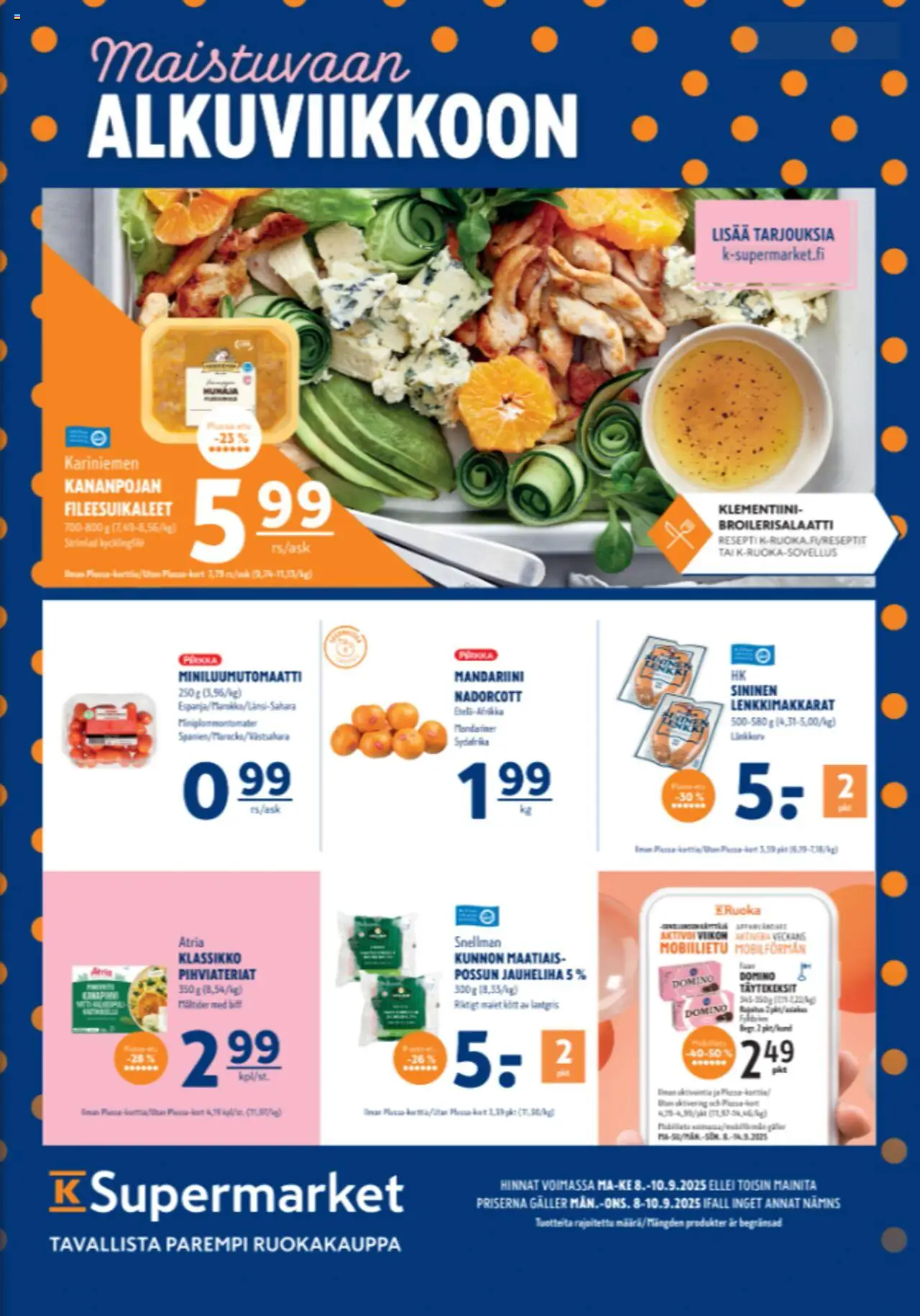K-Supermarket tarjoukset – voimassa 08.09.2025 alkaen | Sivu: 1 | Tuotteet: Jauheliha, Klementiini, Hunaja