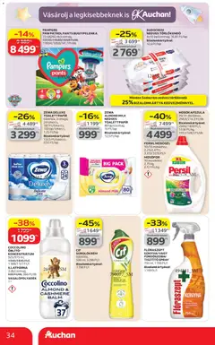 Auchan akciós újság - amely érvényes a következő dátumtól: 16.04.2026 | Oldal: 34 | Termékek: Pampers, Mosógél, Öblítő, Nedves törlőkendő