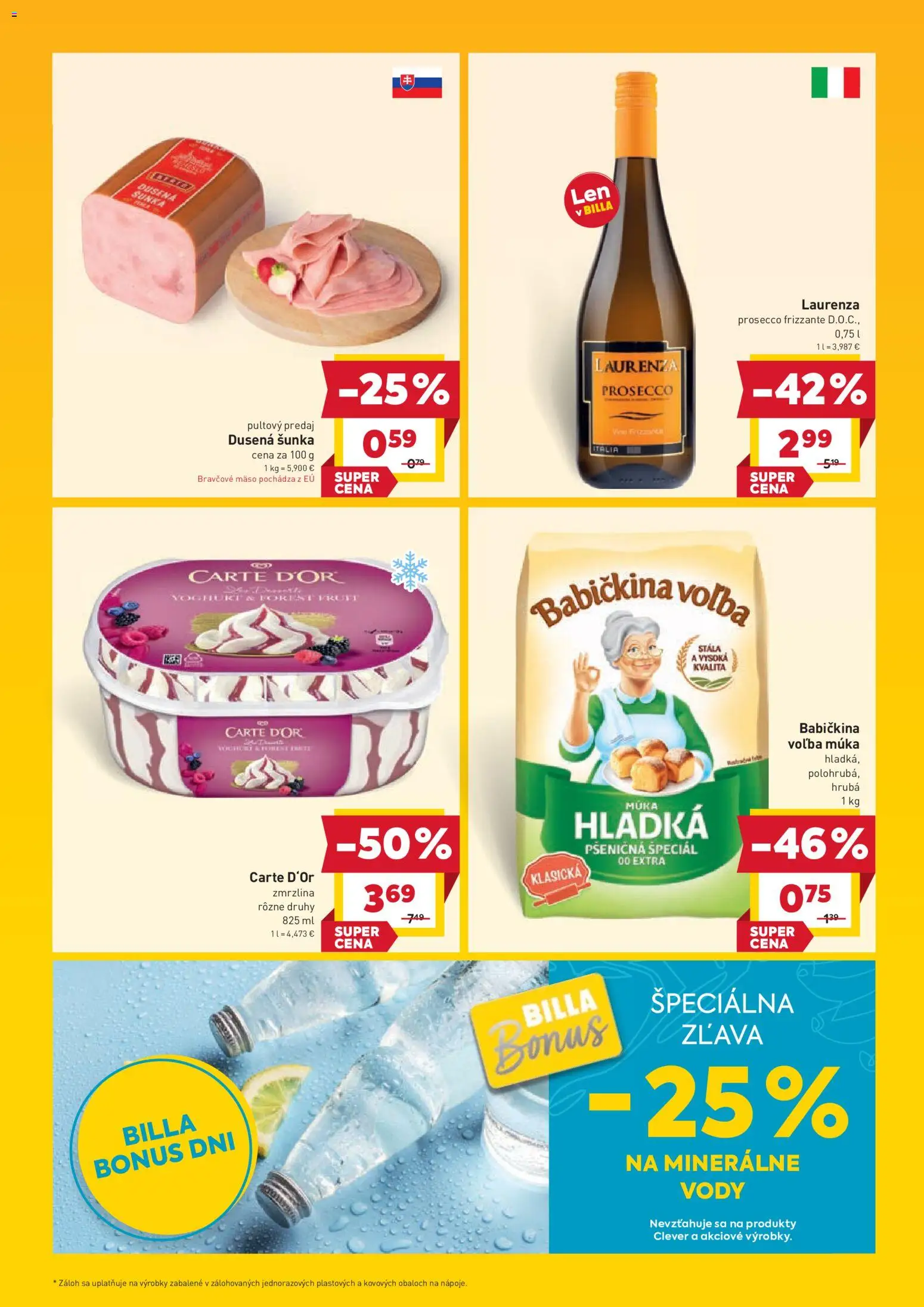 Nové Billa akcie – leták je platný od 07.04.2026 | Strana: 4 | Produkty: Prosecco, Zmrzlina, Bravčové mäso, Múka