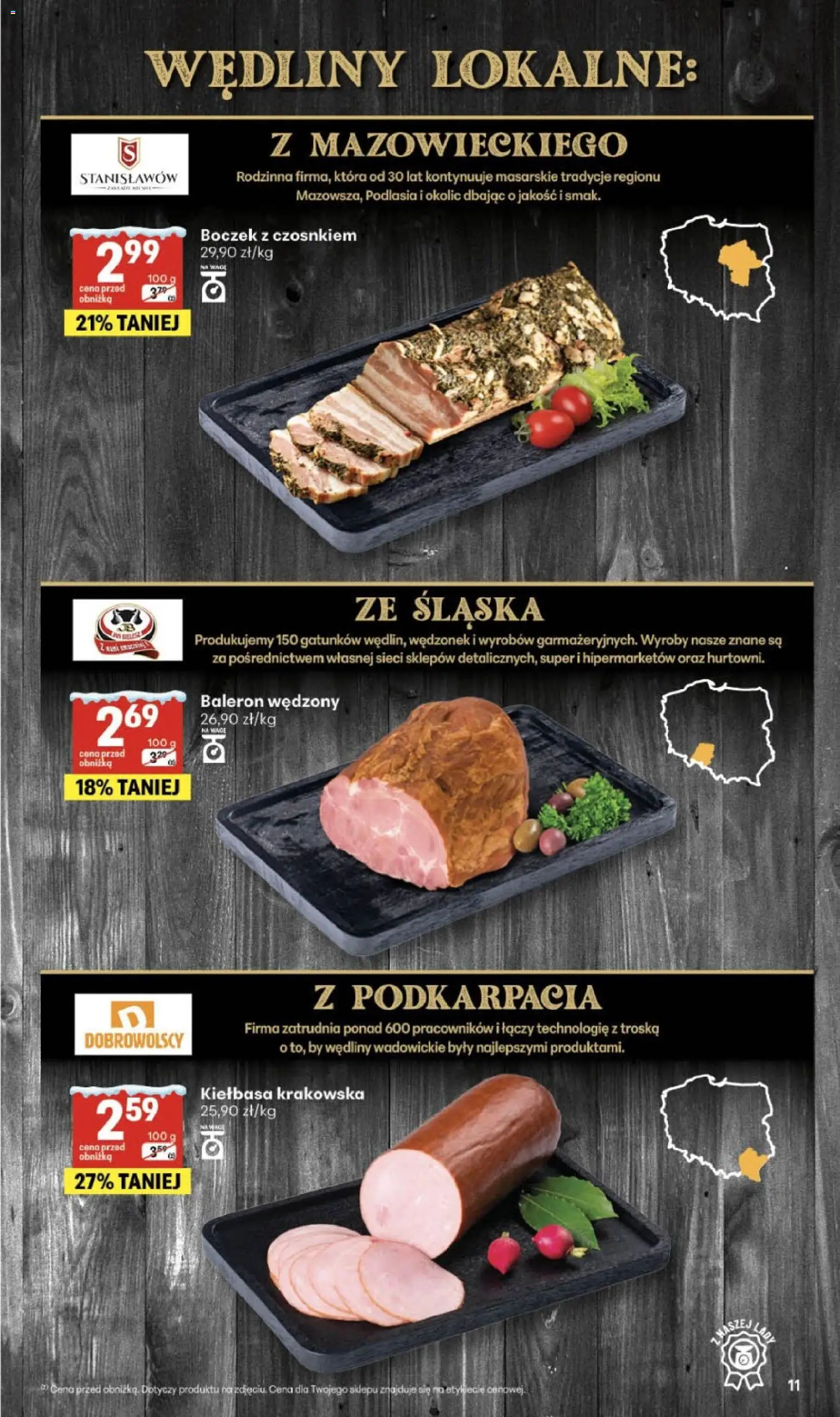 Delikatesy Centrum Gazetka od 29.01.2026 | Strona: 11 | Produkty: Kiełbasa, Kiełbasa krakowska, Boczek, Wędliny