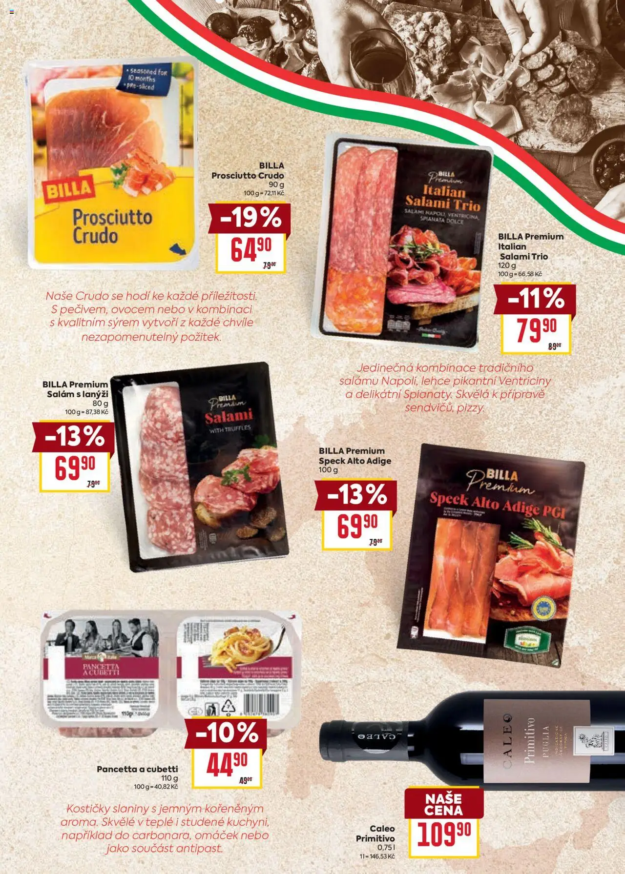Billa katalog - Itálie od 01.10.2025 | Strana: 3 | Produkty: Salám, Primitivo, Pancetta, Crudo