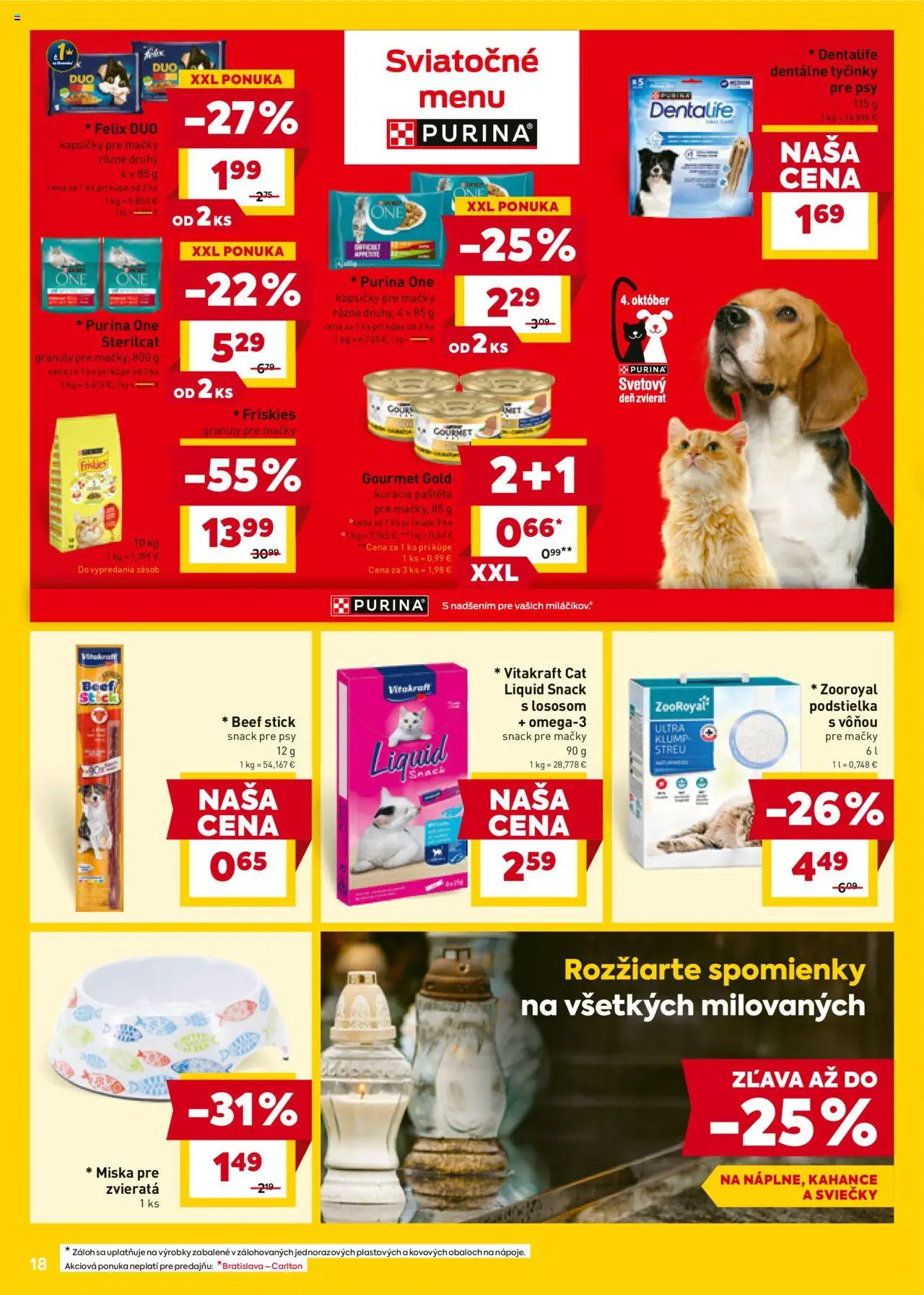 Nové Billa akcie – leták je platný od 01.10.2025 | Strana: 18 | Produkty: Felix, Friskies, Sviečky